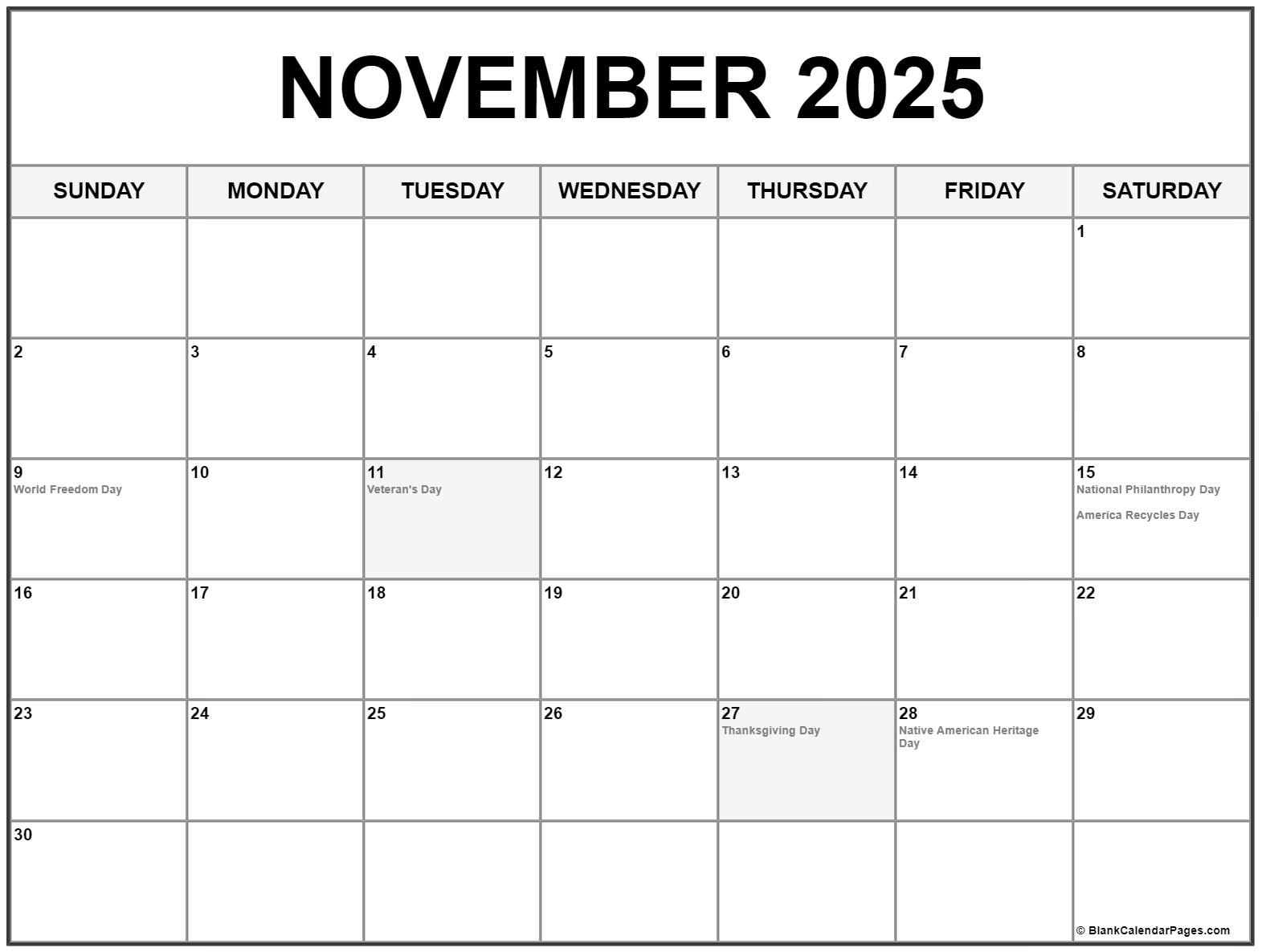 2025 November Festival Calendar