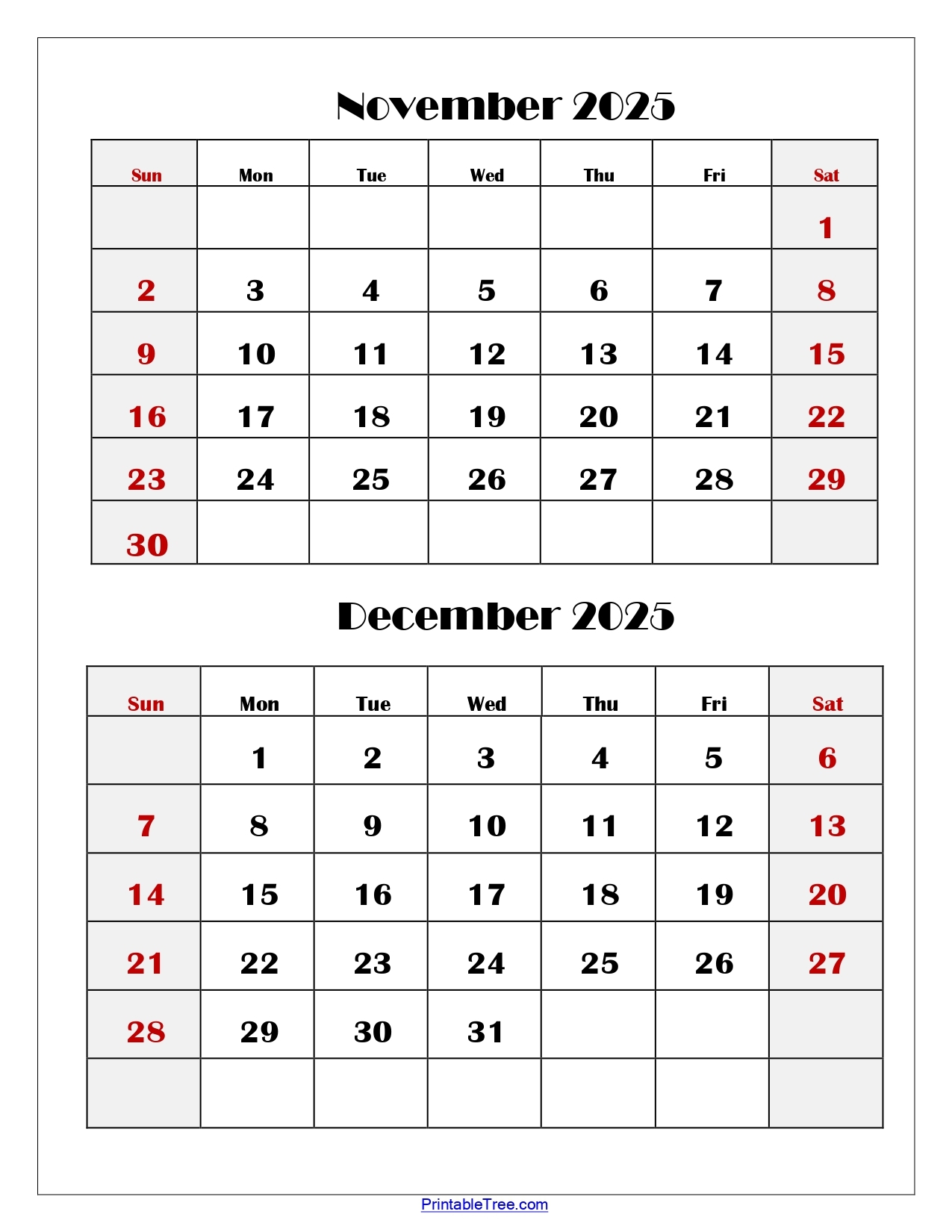 November And December 2025 Calendar Printable PDF Two Months November And December 2025 Calendar Printable PDF Two Months