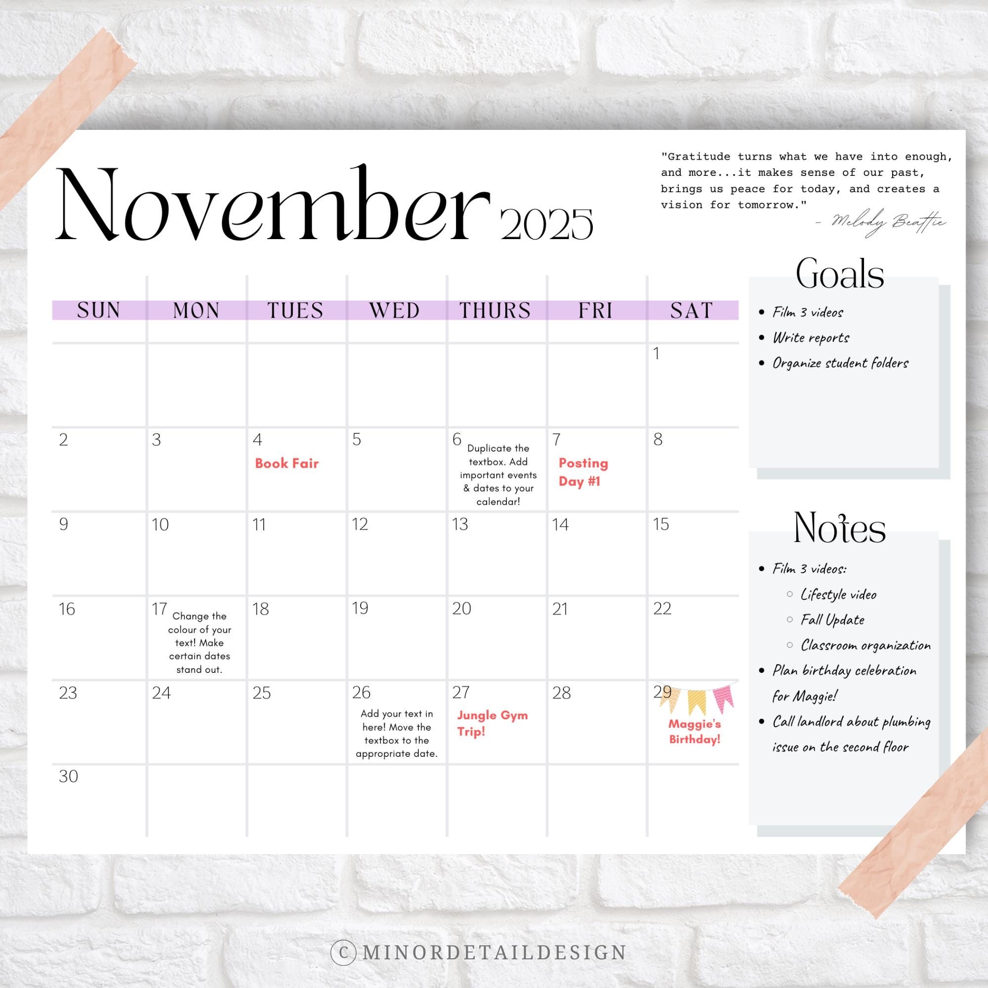 November Calendar 2025 November 2025 Printable Calendar November