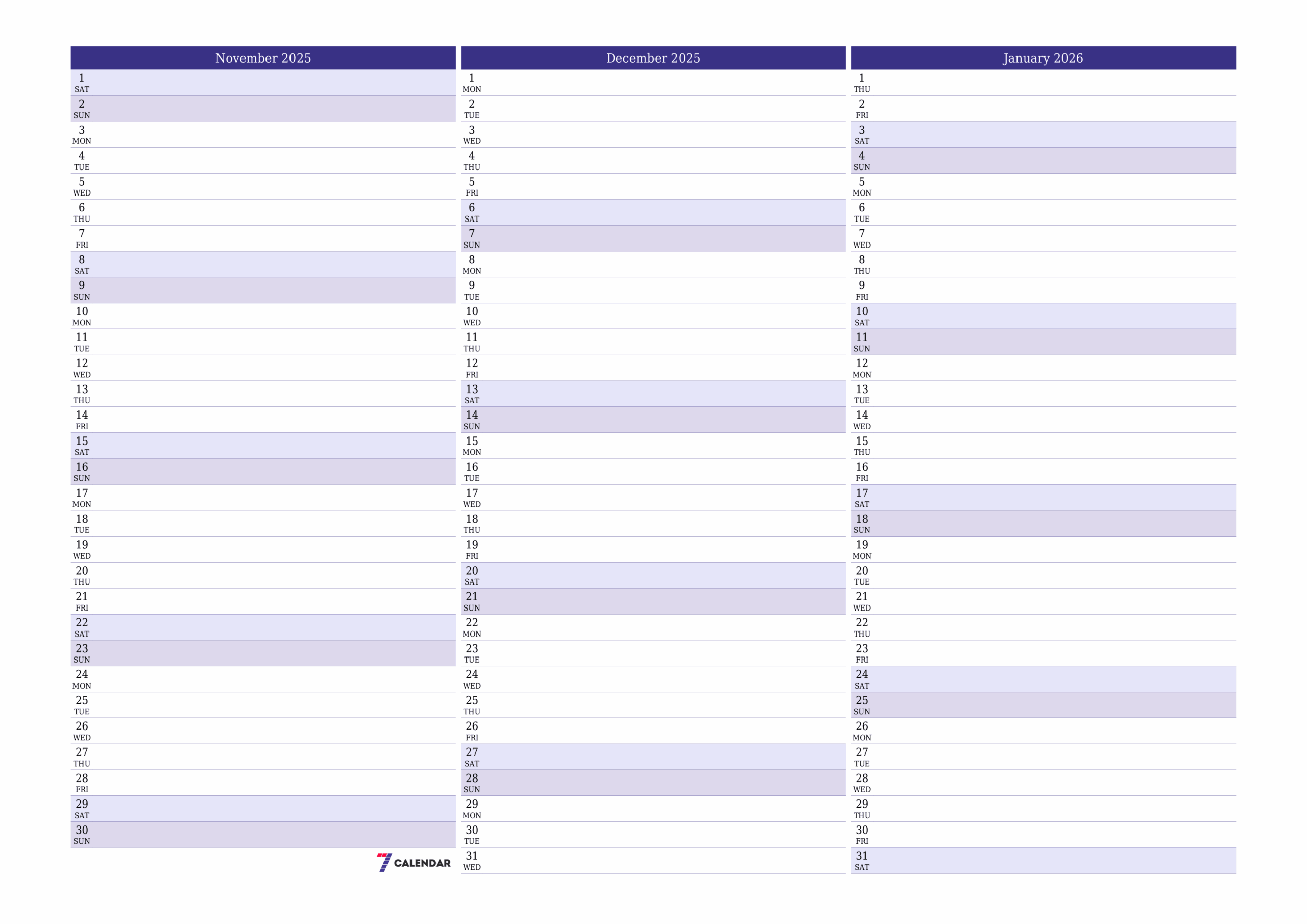 November Calendar 2025 Printable Template 7calendar