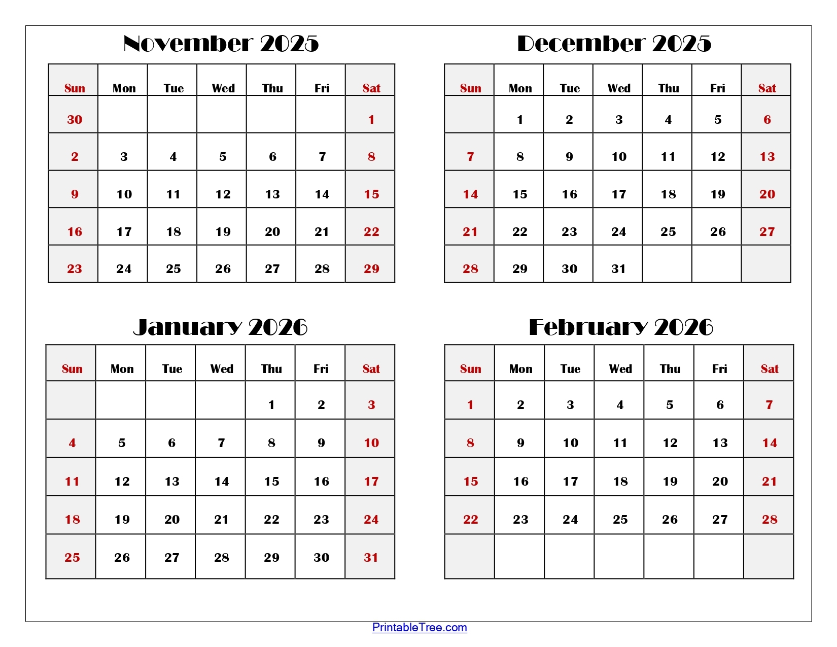 November 2025 To November 2026 Calendar