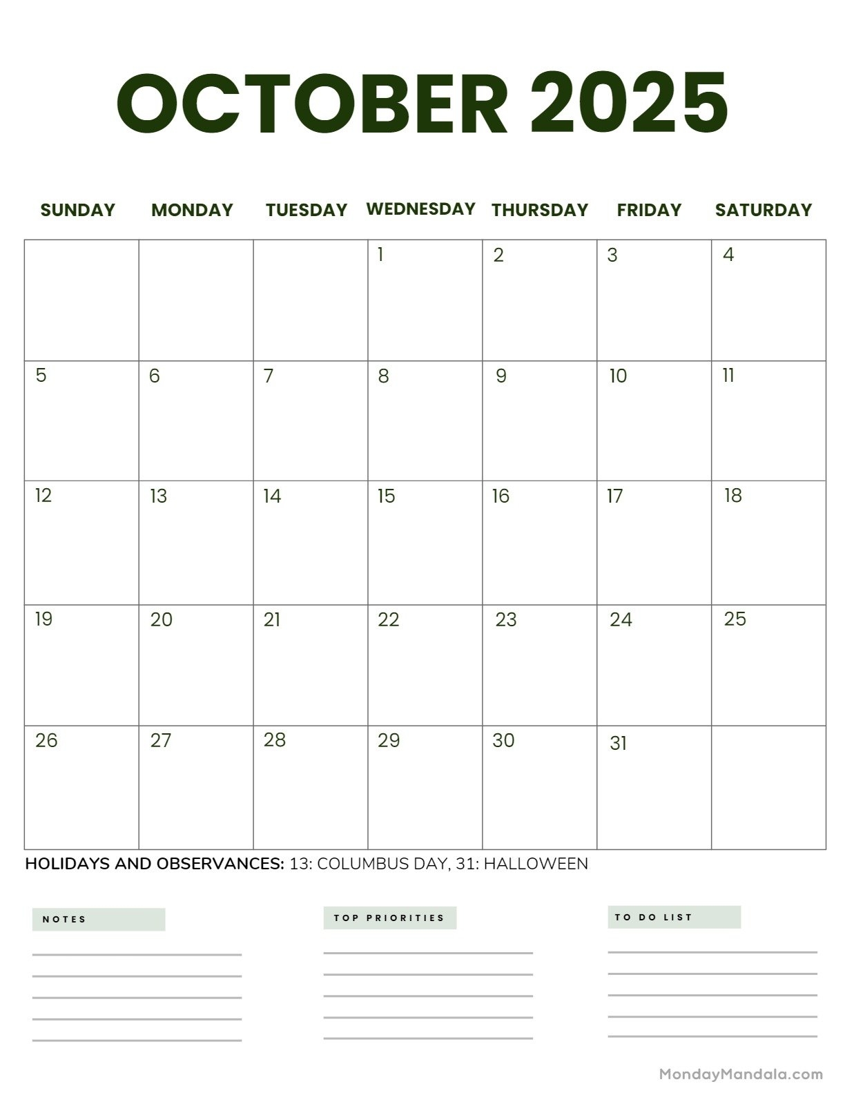 October 7 Calendar 2025