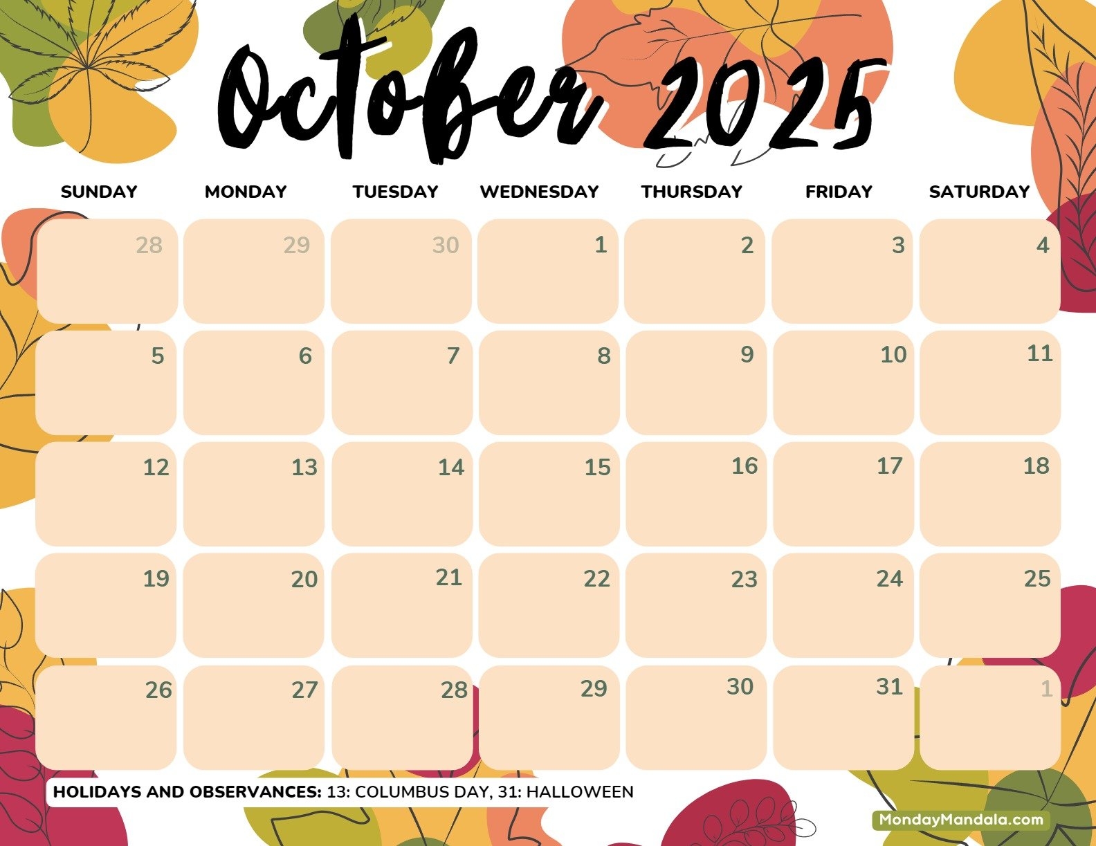 October 2025 Calendar Fun