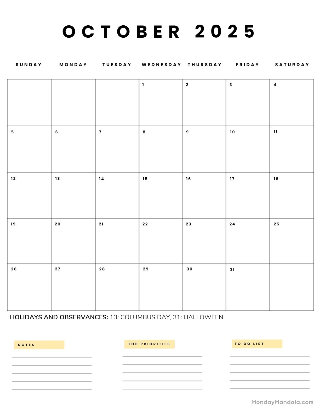 October 2025 Calendar 52 Free PDF Printables October 2025 Calendar 52 Free PDF Printables