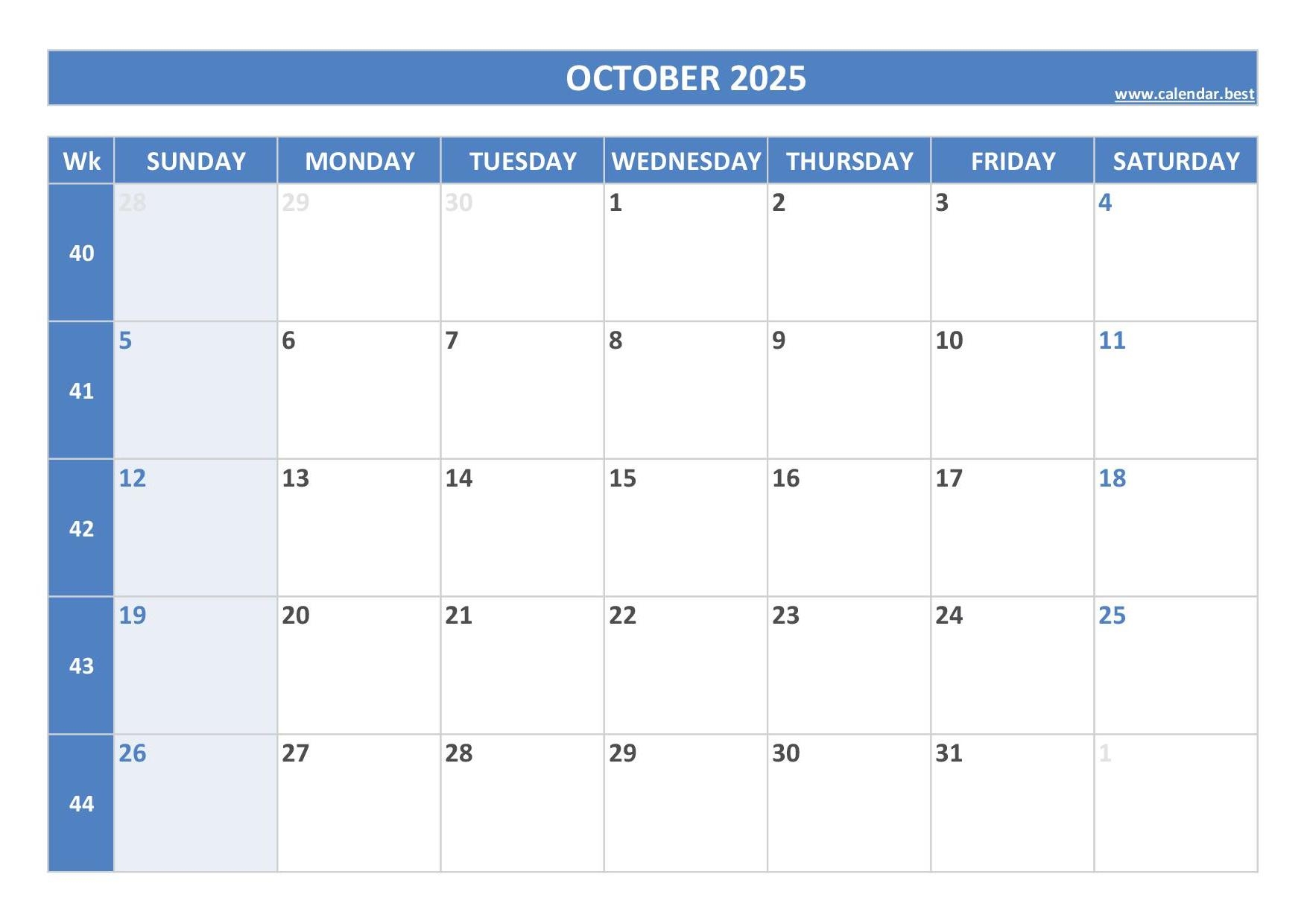 September And October 2025 Calendar Excel