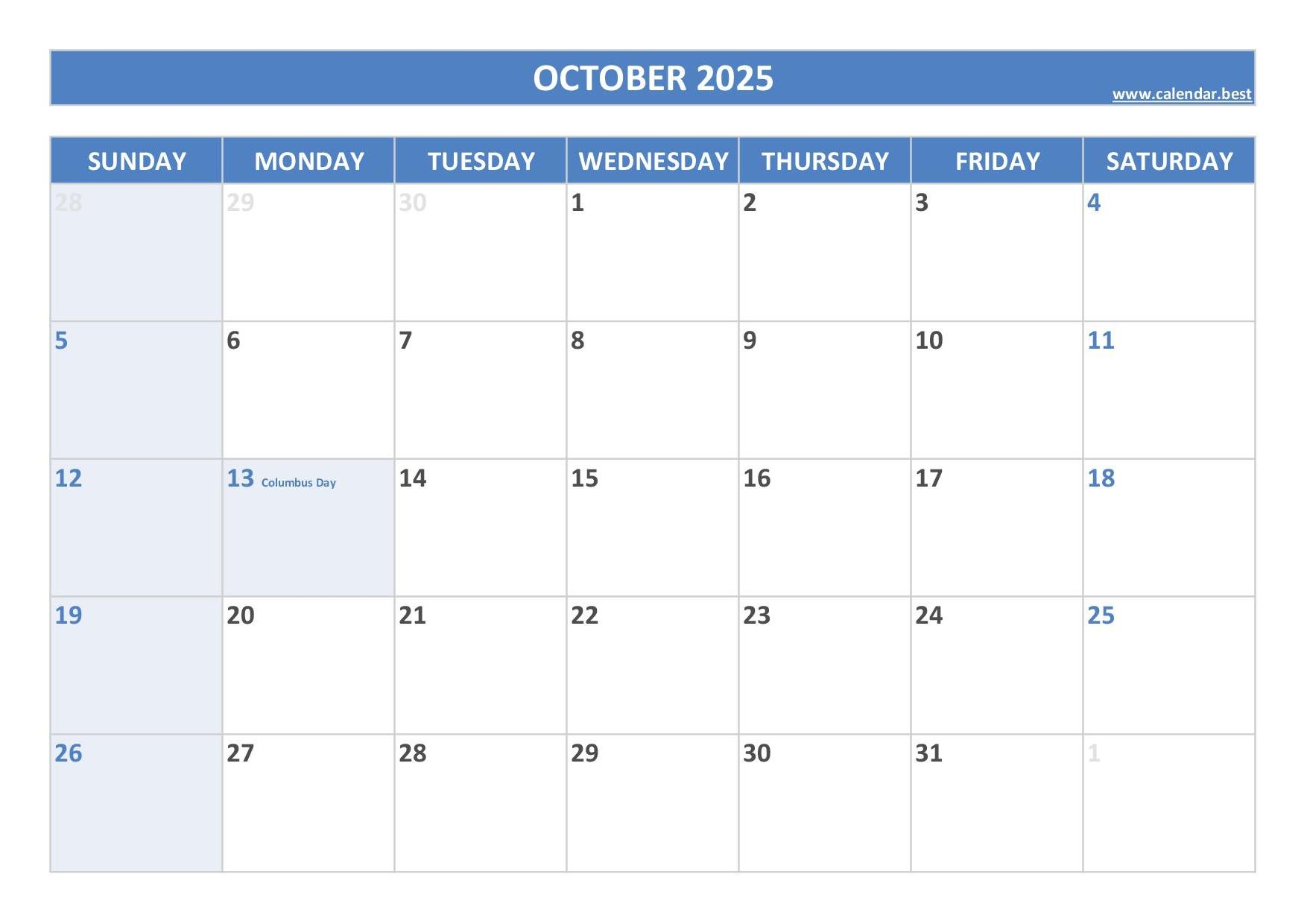 October 2025 Calendar Calendar best