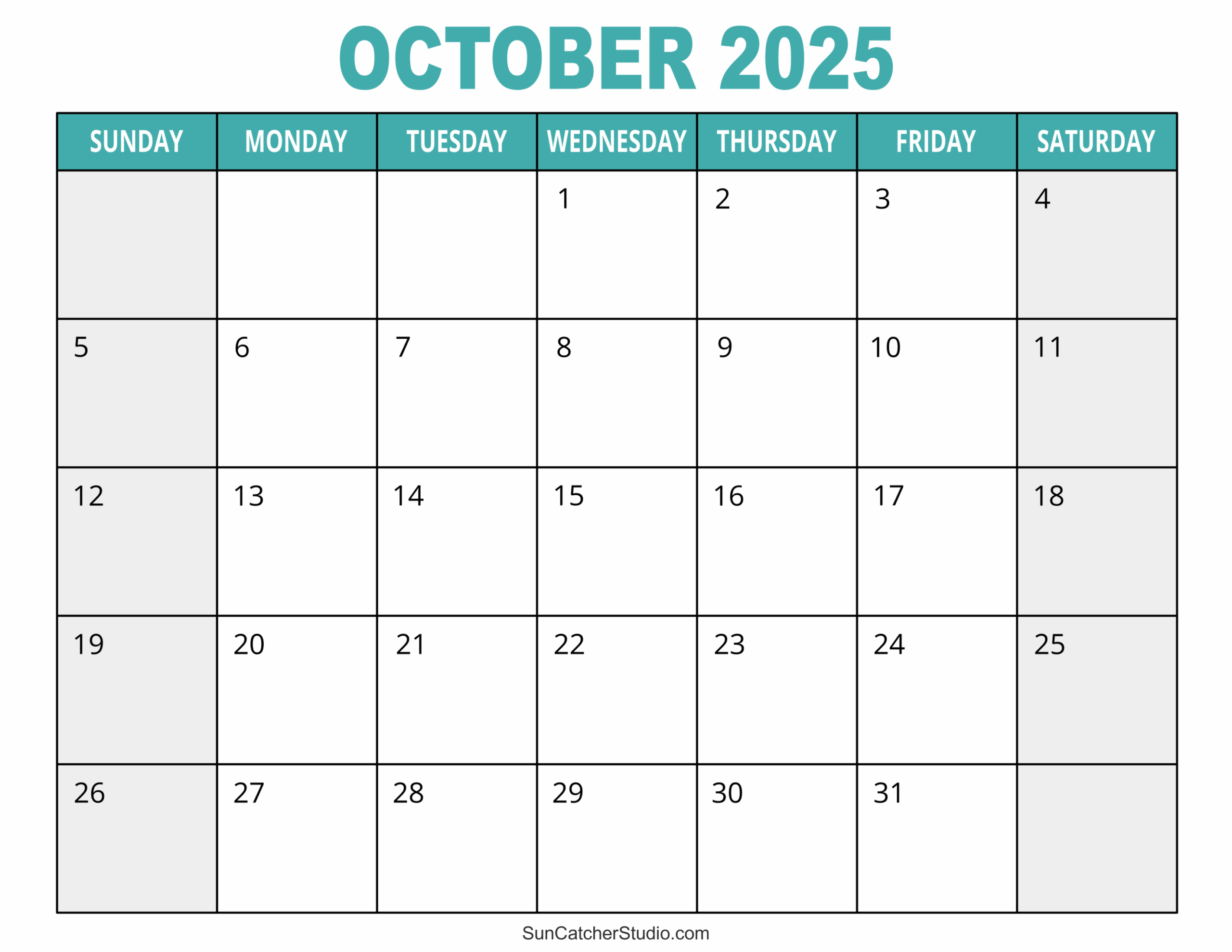 October Calendar 2025 Word