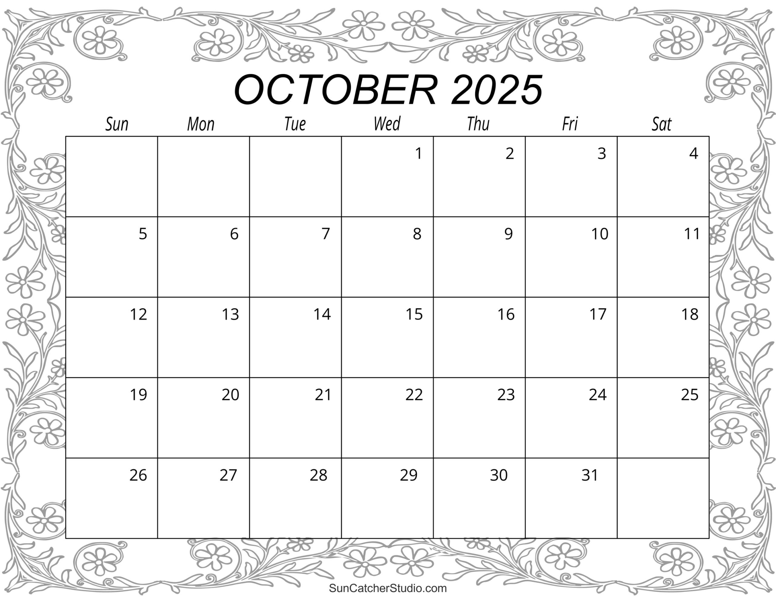 October Coloring Calendar 2025