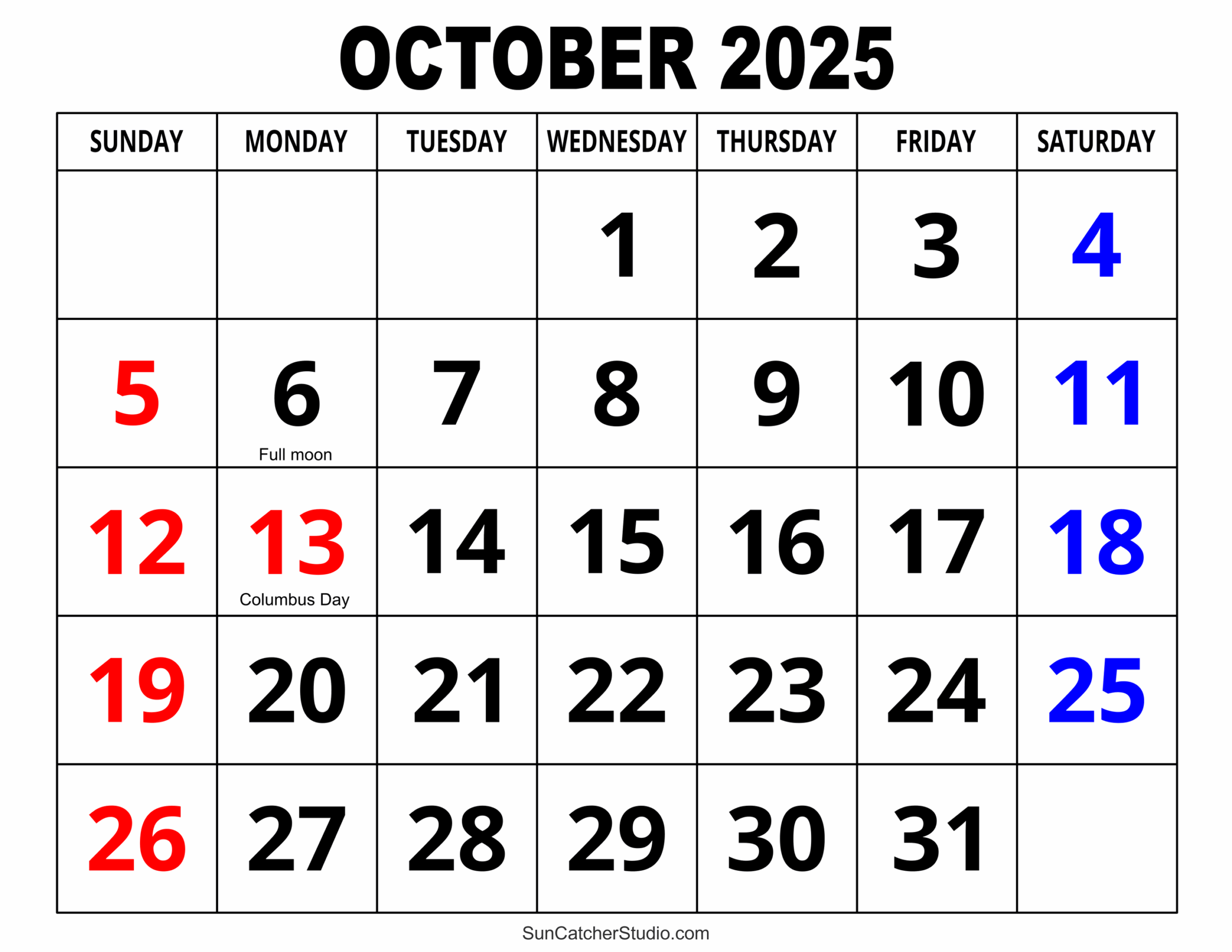 Simple October 2025 Calendar