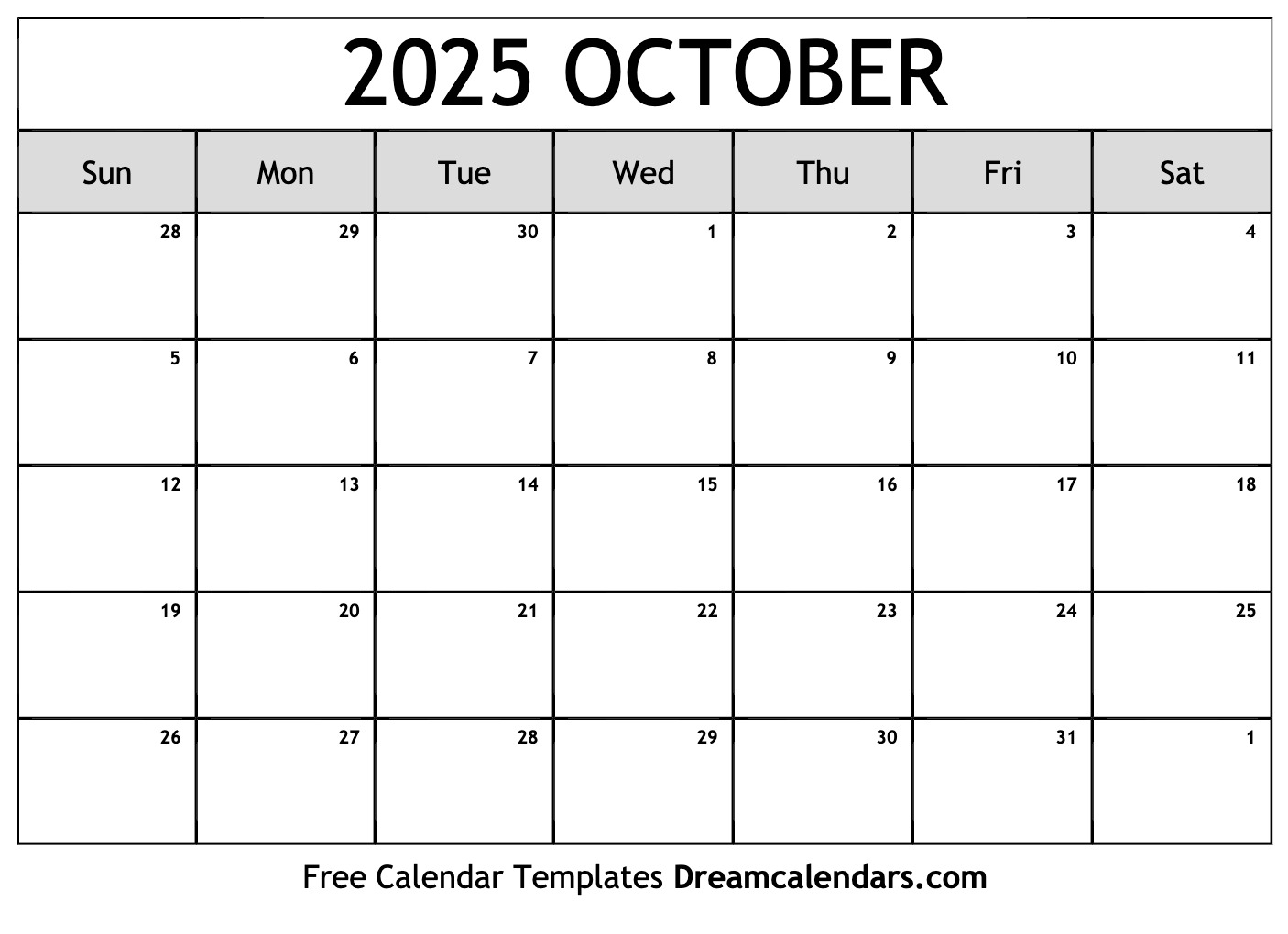 Simple October 2025 Calendar