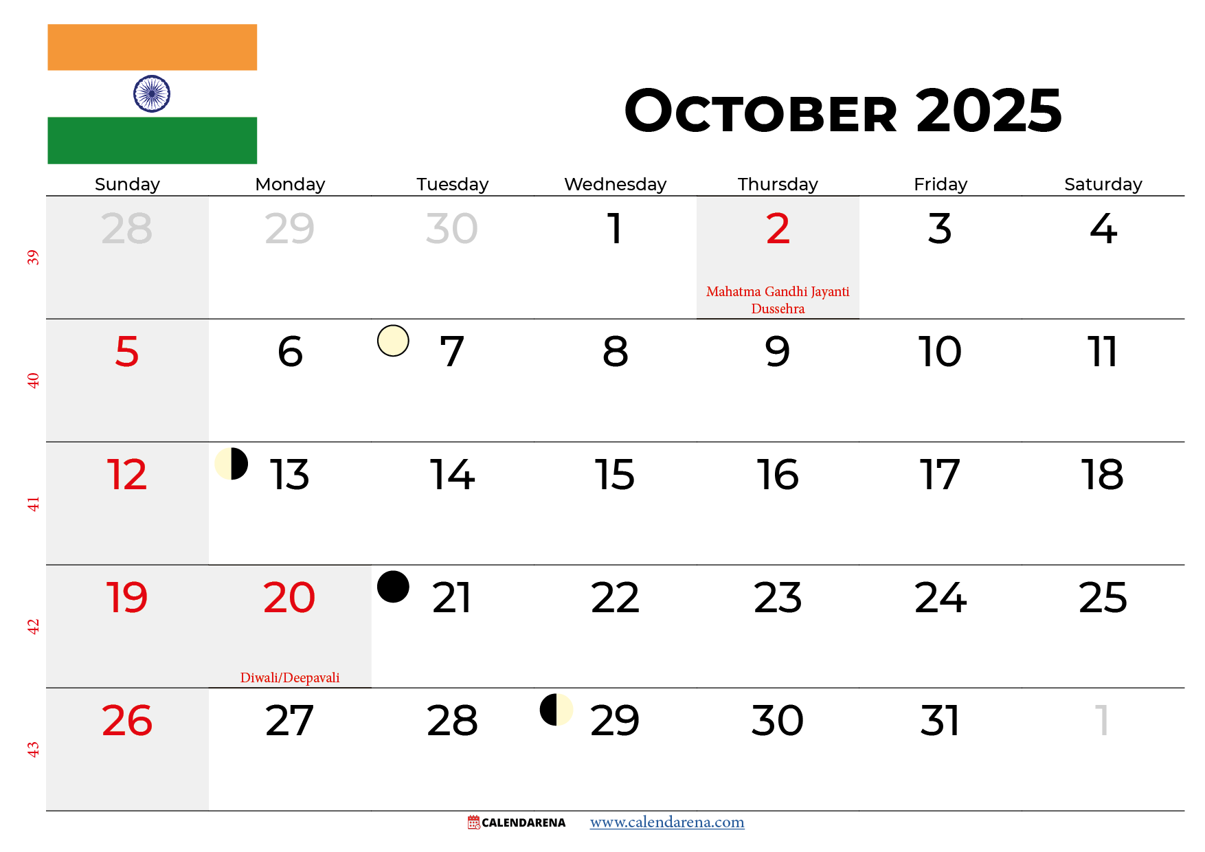 October 2025 Calendar India