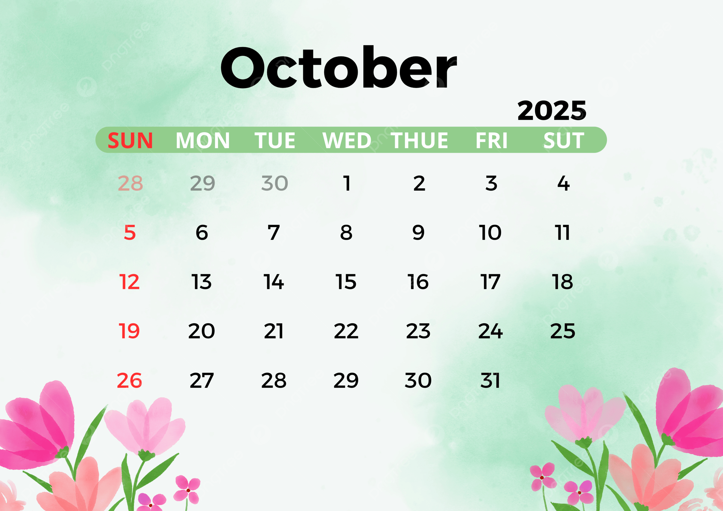 October 2025 Calendar PNG Transparent Images Free Download Vector Files Pngtree