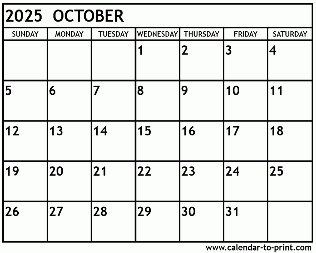 October Leave Calendar 2025