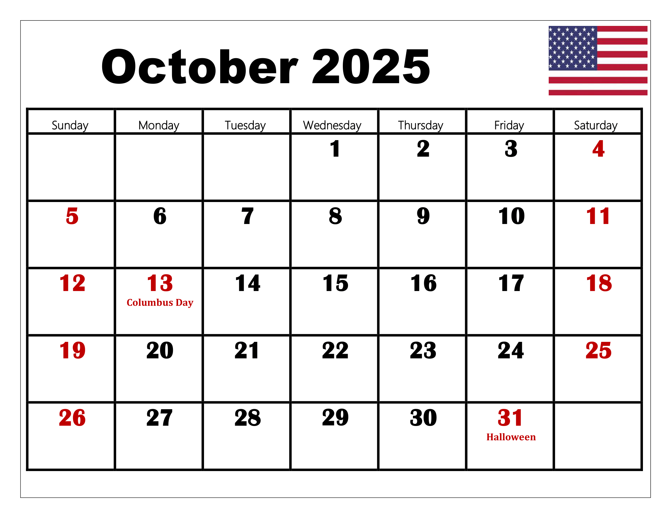 Us Calendar October 2025