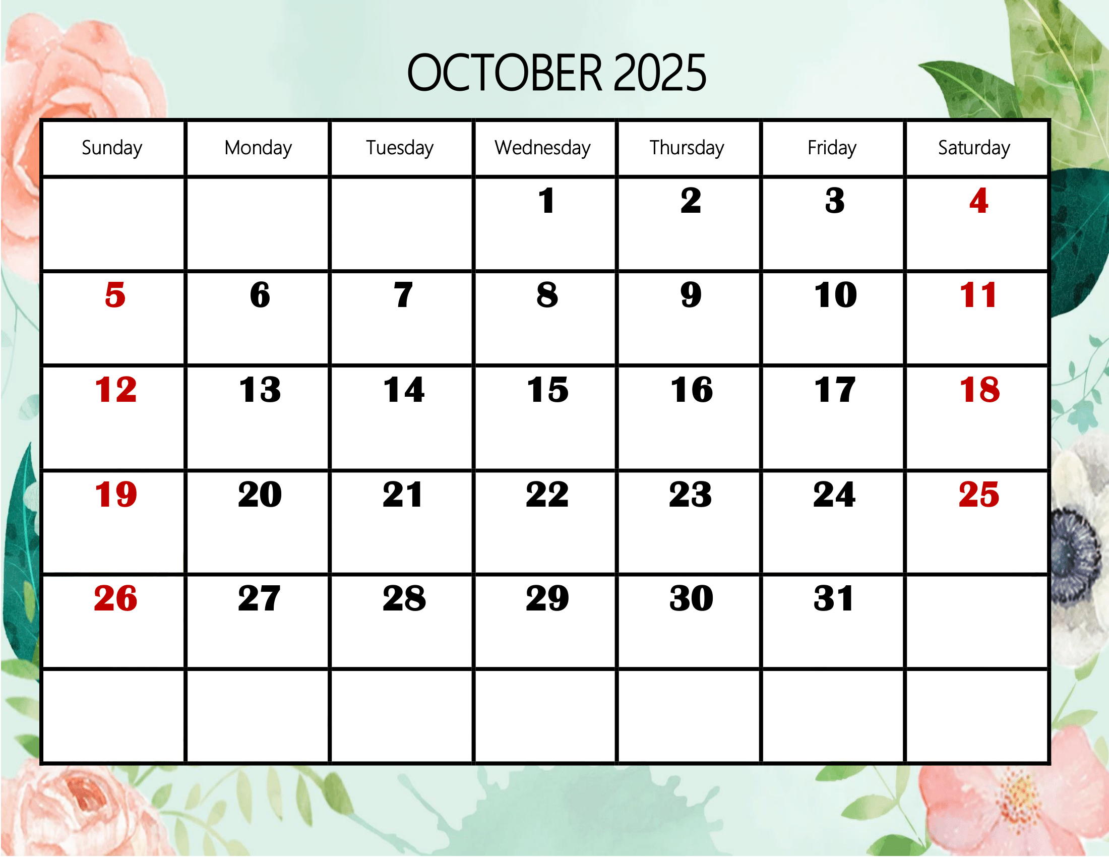 October 2025 Calendar Printable PDF Template With Holidays October 2025 Calendar Printable PDF Template With Holidays