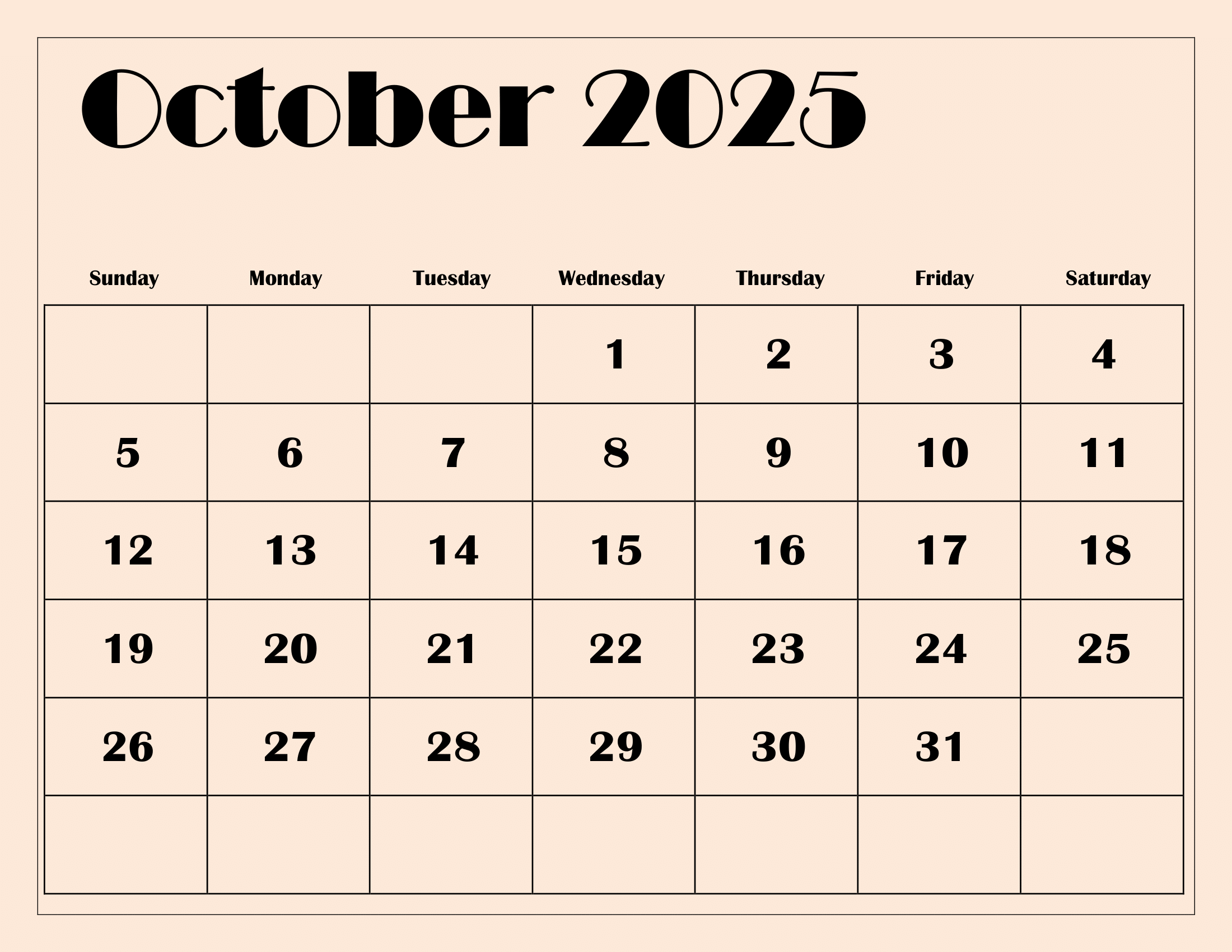 October 2025 Calendar Large