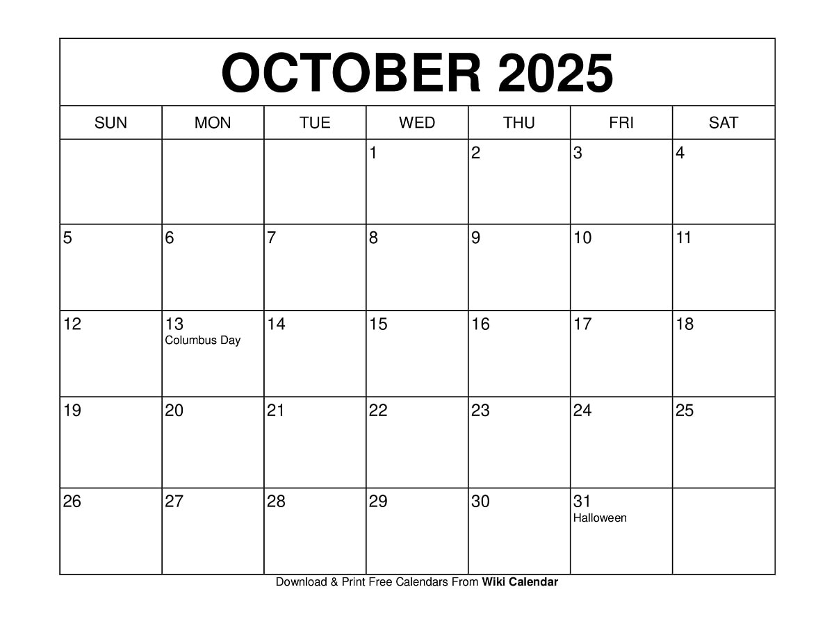 October Calendar 2025 Wiki