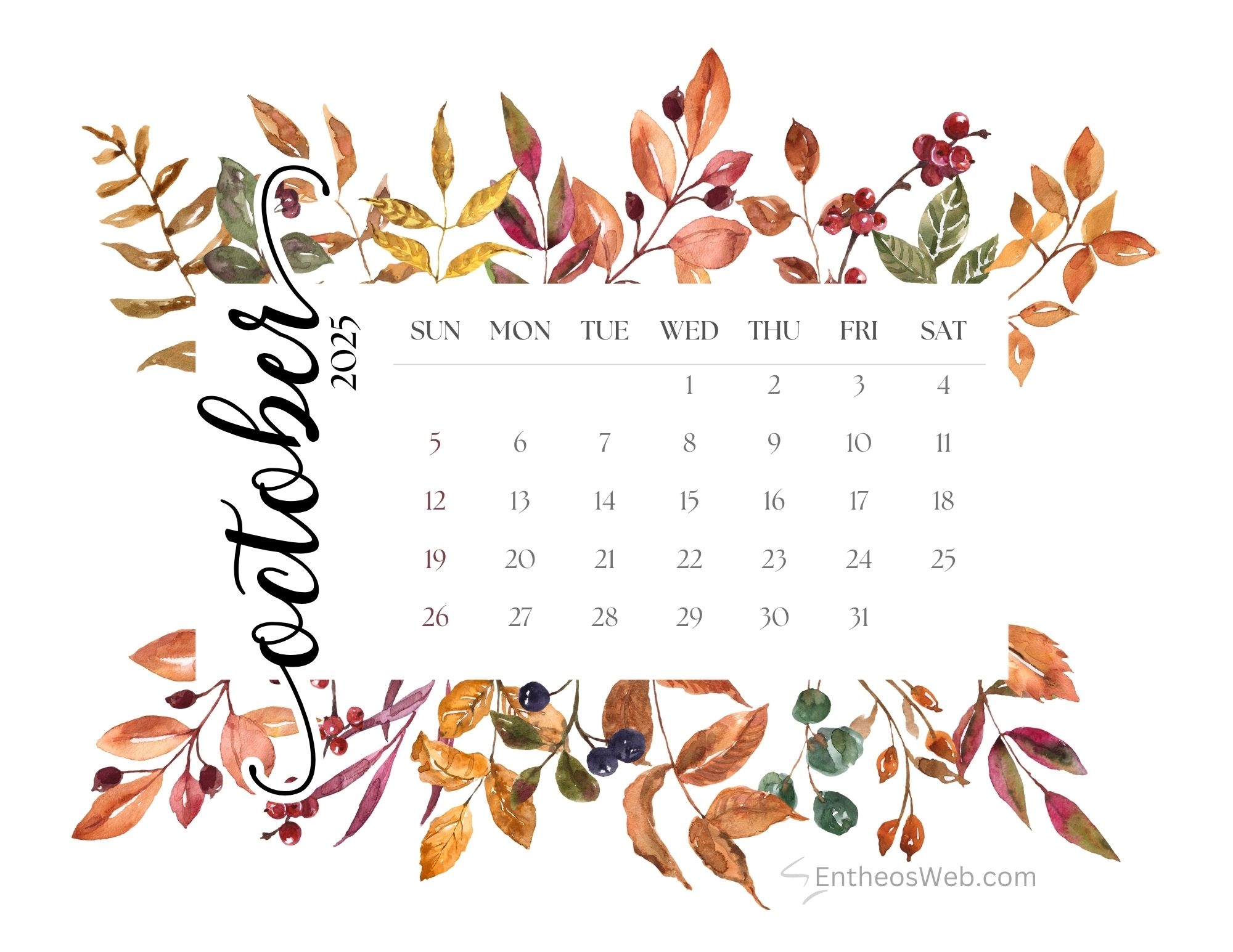 October 2025 Desktop Calendar Wallpaper