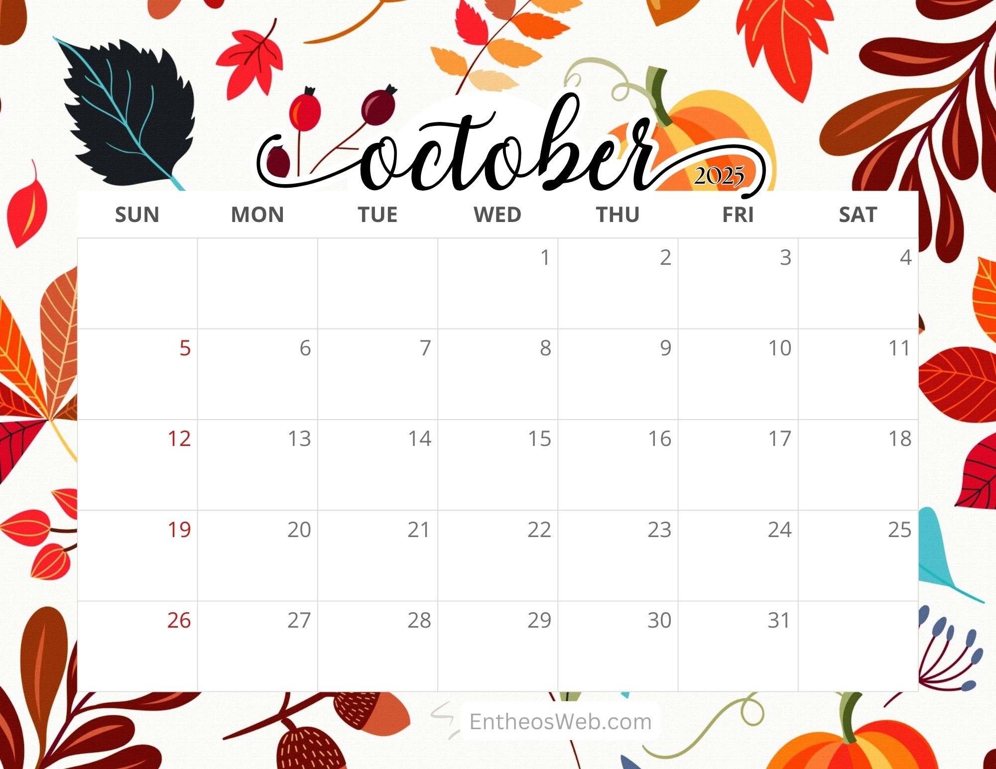 October Desktop Calendar 2025