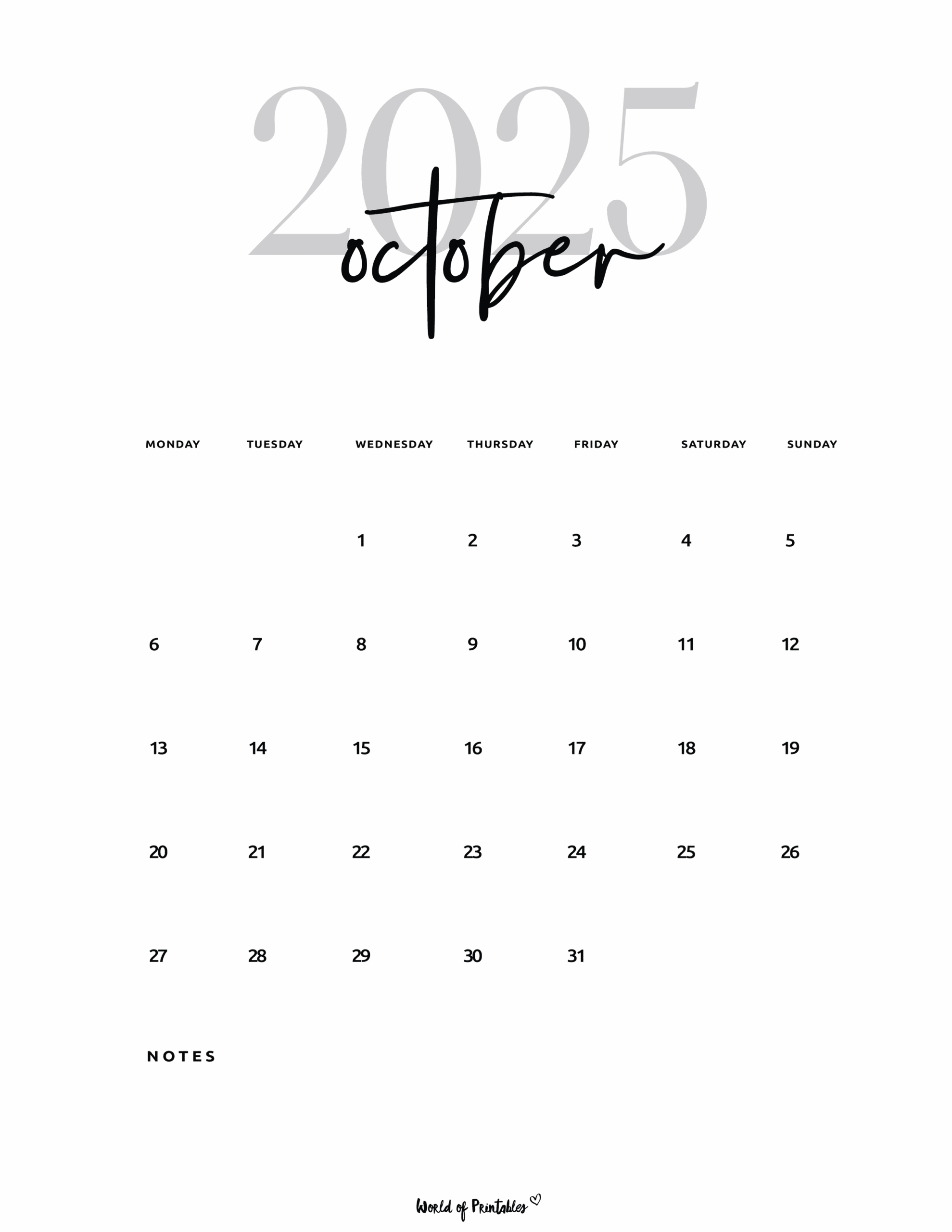 October Calendar 2025 Pinterest