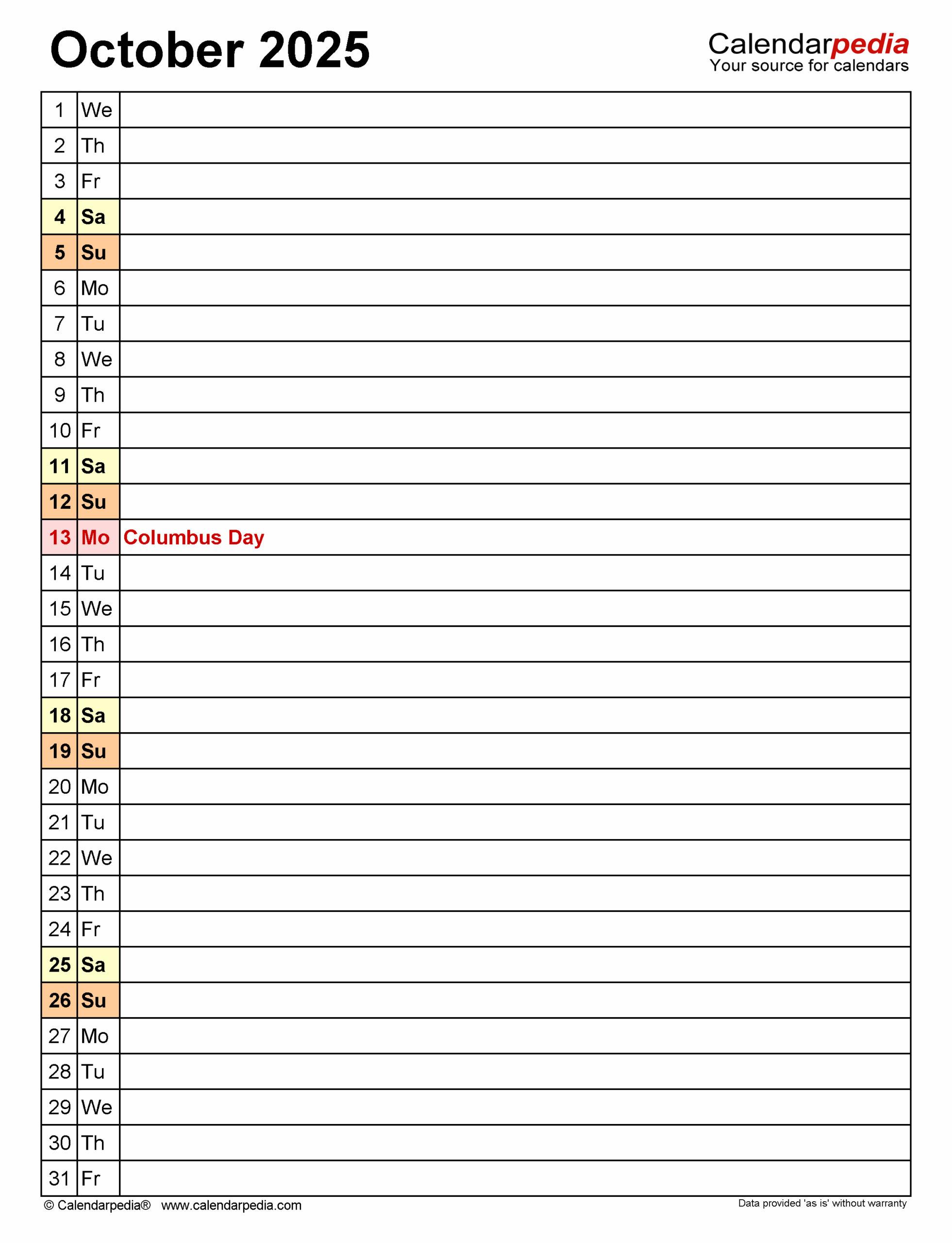 October 2025 Calendar Templates For PDF Excel And Word