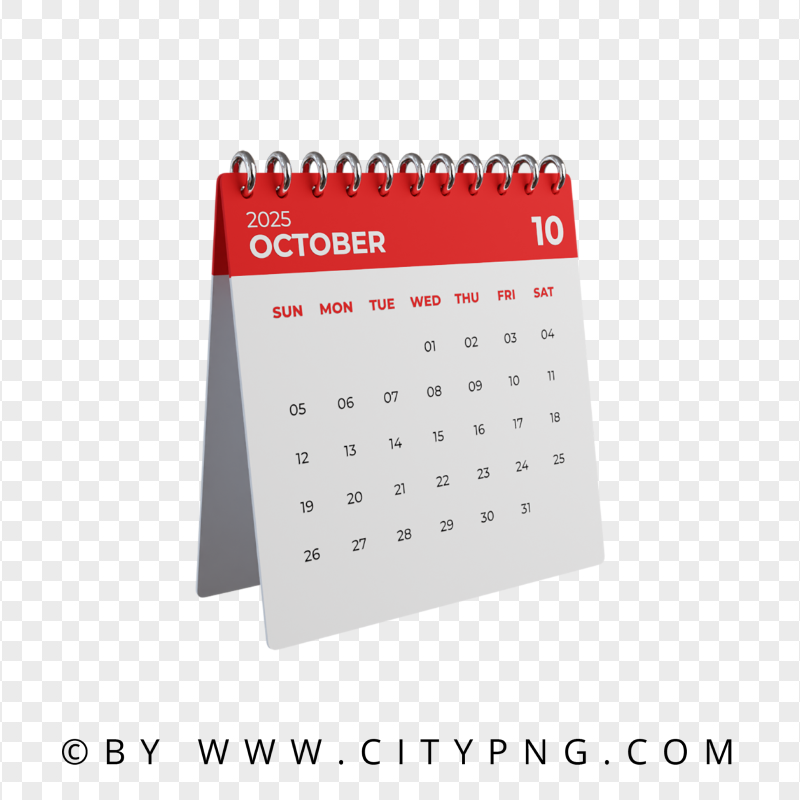 October 2025 Monthly 3D Calendar Citypng