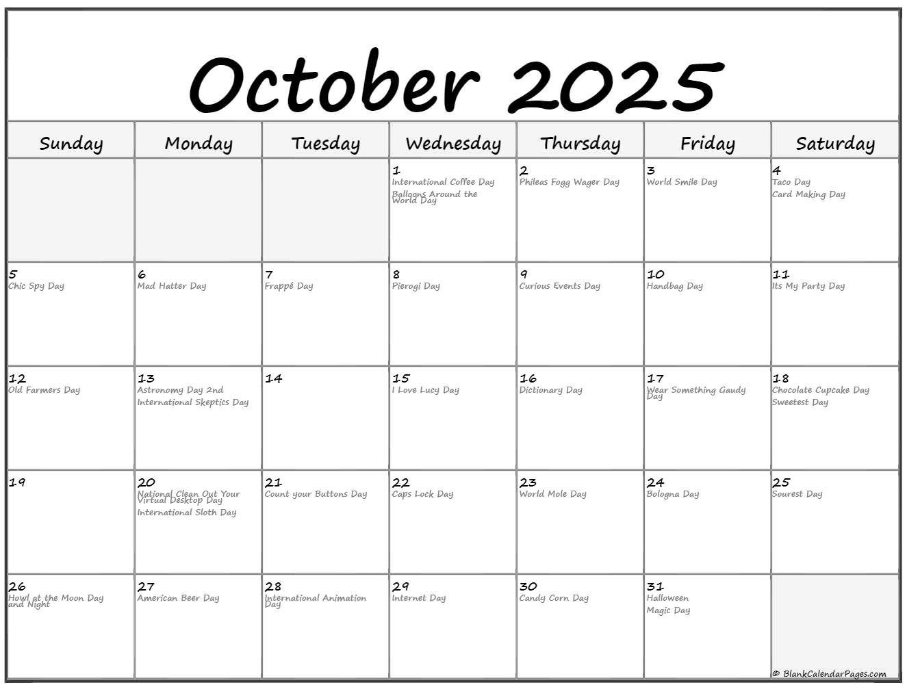 October 2025 National Days Calendar
