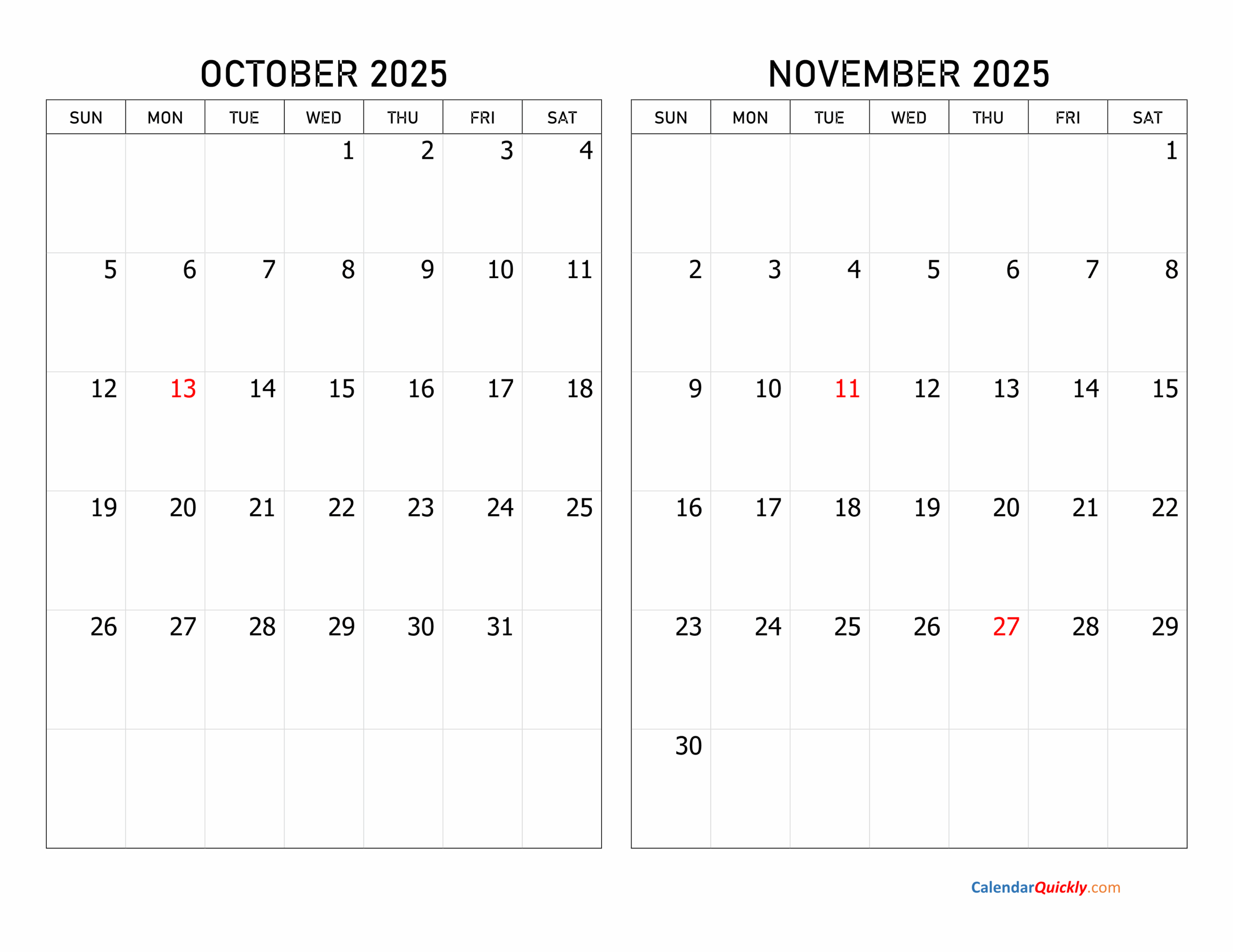 October To November Calendar 2025