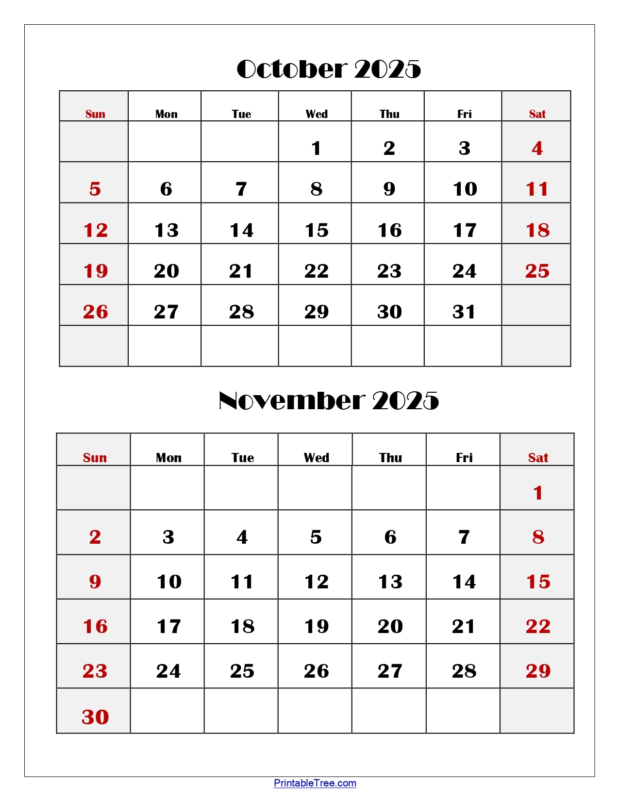 October 2025 To November 2025 Calendar