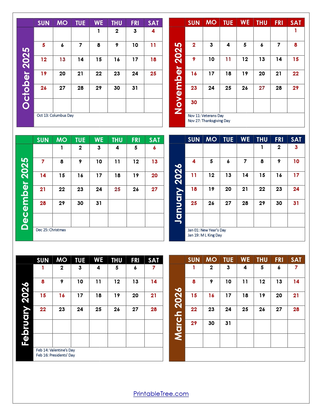 October To March 2026 Calendar Printable PDF Six Months Calendar October To March 2026 Calendar Printable PDF Six Months Calendar