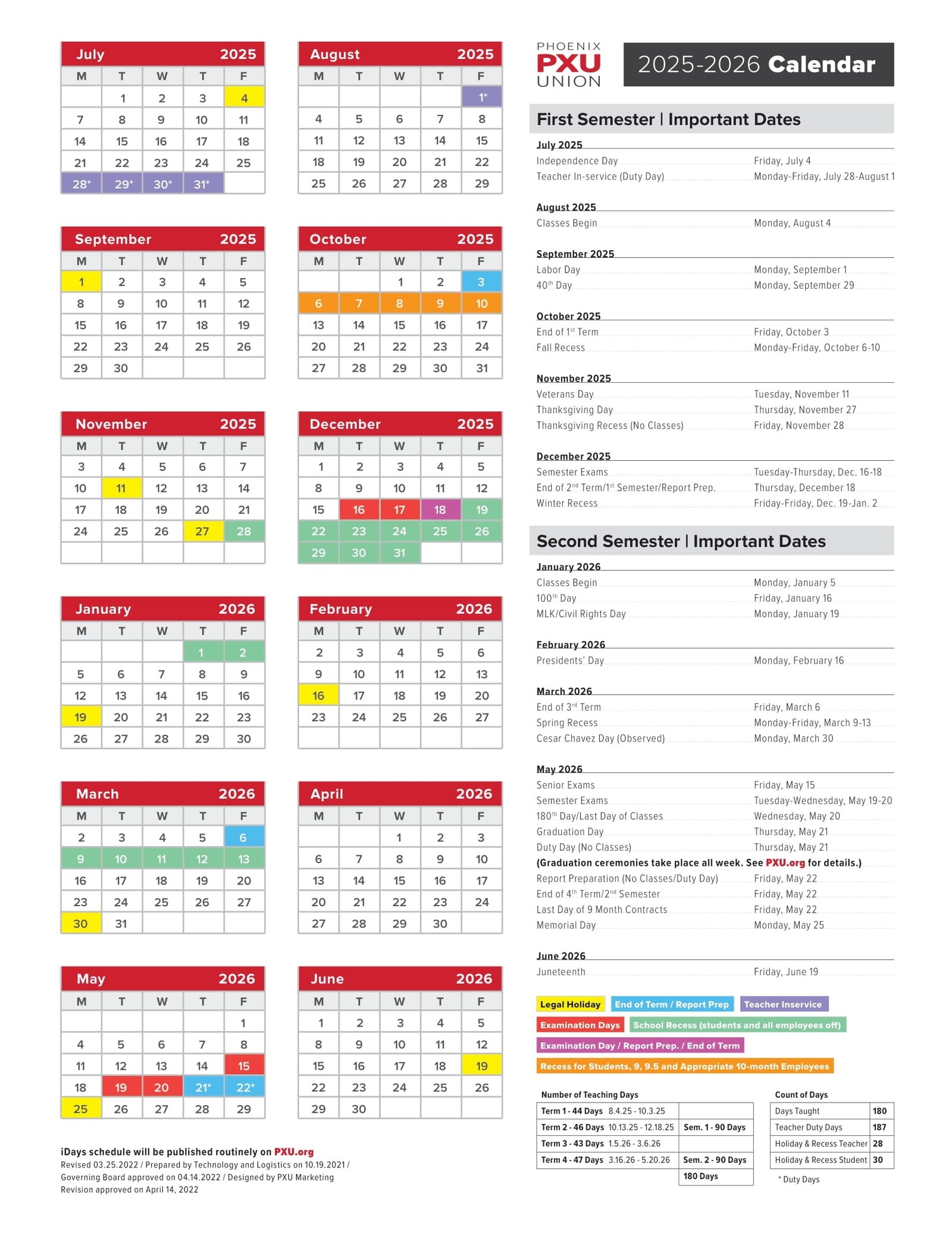 Phoenix Union School Calendar 25 26 Revised PDF EduCounty
