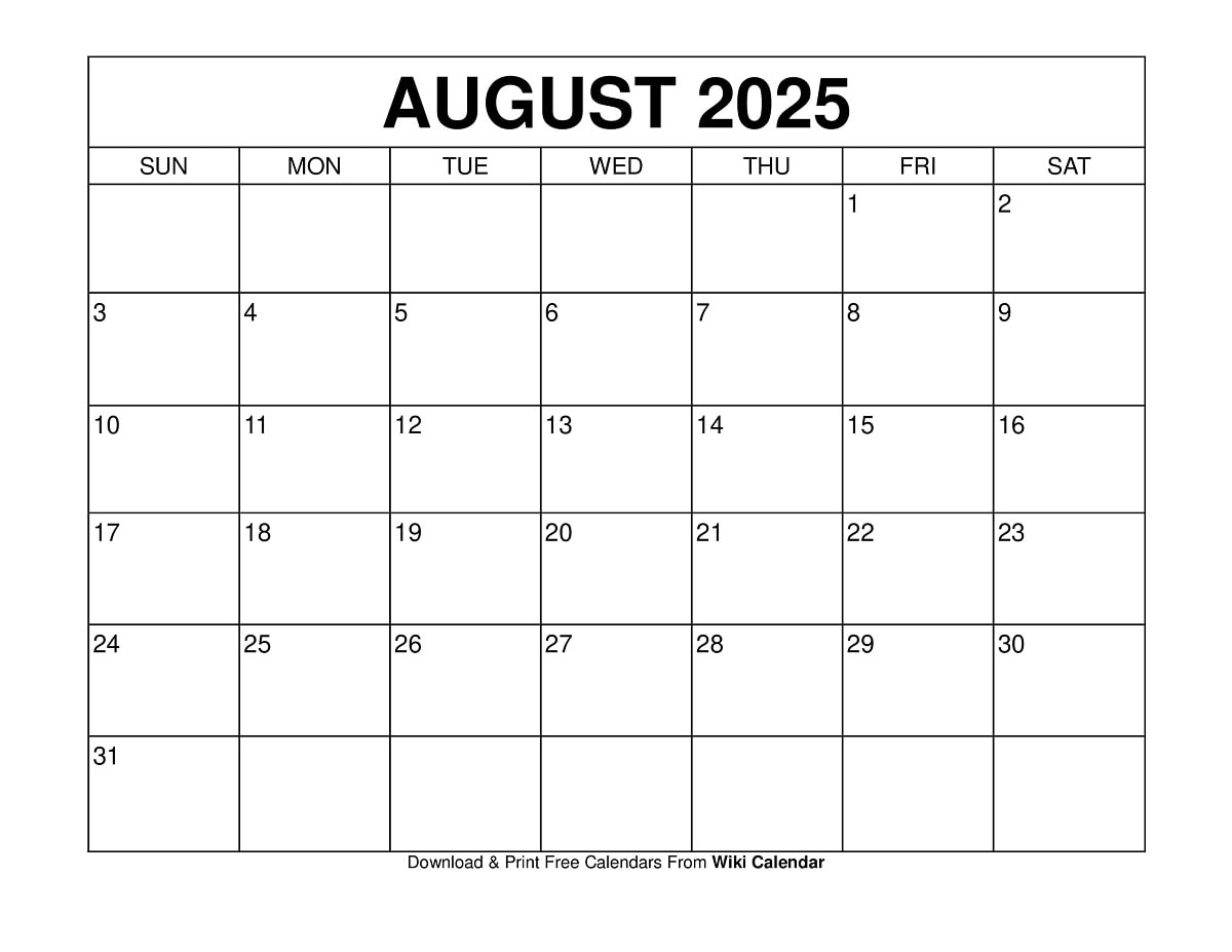 Printable August 2025 Calendar Wiki Calendar Apache OpenOffice Printable August 2025 Calendar Wiki Calendar Apache OpenOffice