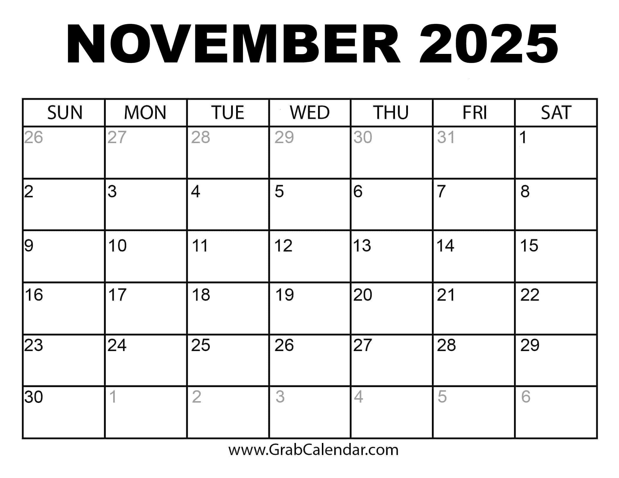 November Weather Calendar 2025