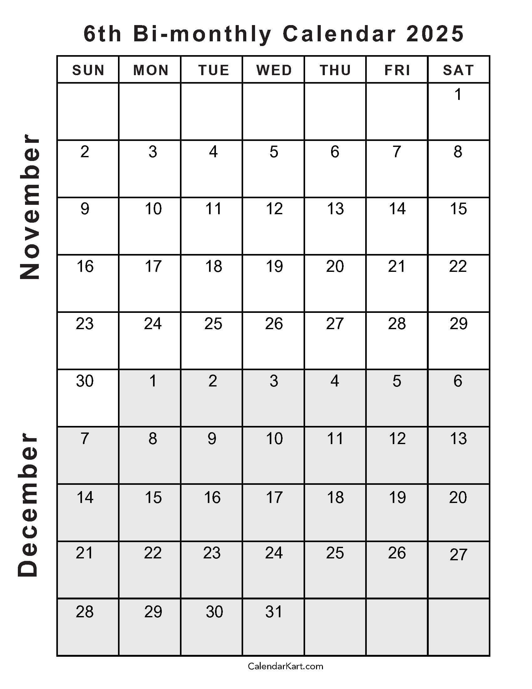 Printable November December 2025 Calendars Calendarkart Printable November December 2025 Calendars Calendarkart