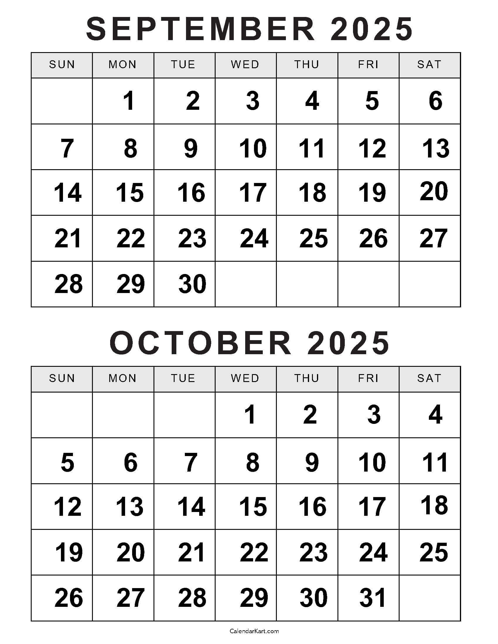 September-October 2025 Calendar