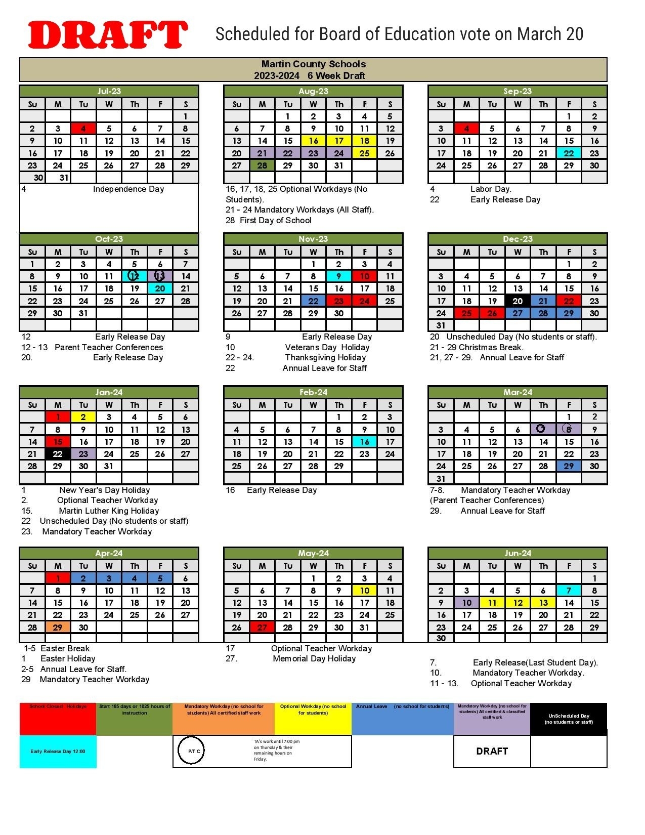 Proposed 2023 2024 Calendar Presented Martin County High School