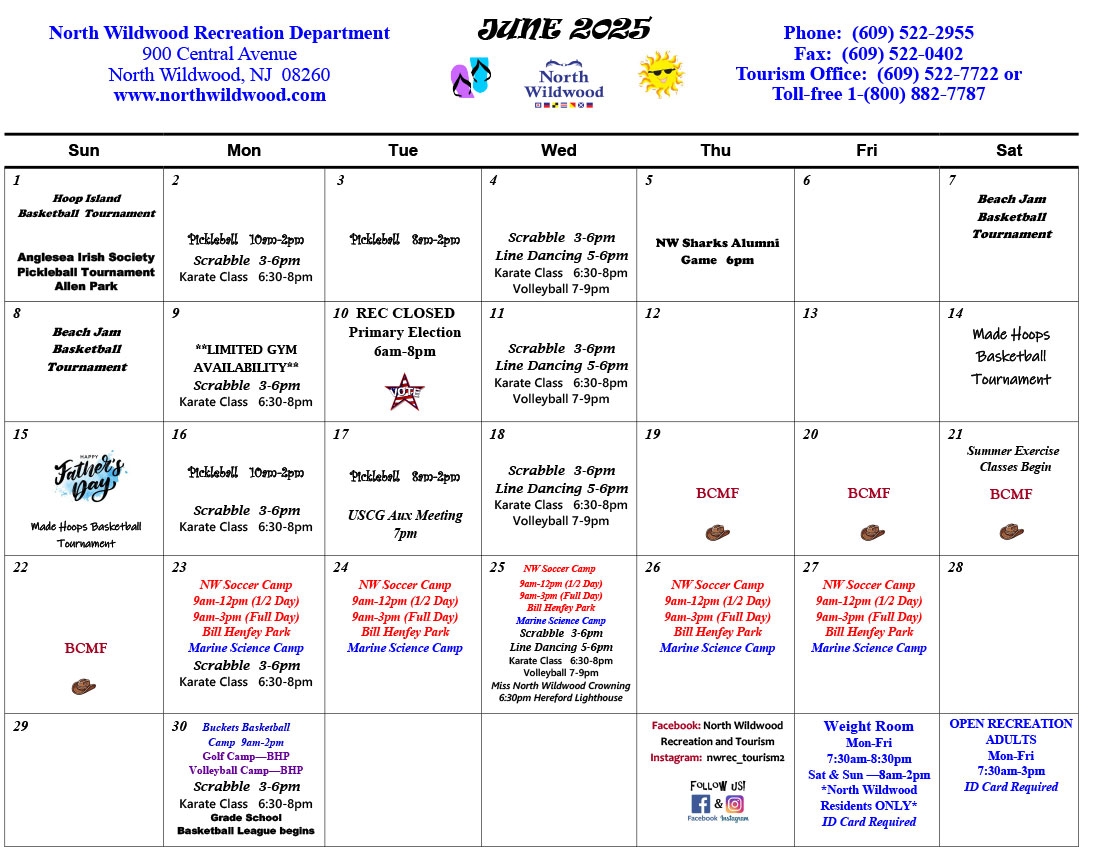Recreation Calendar City Of North Wildwood New Jersey