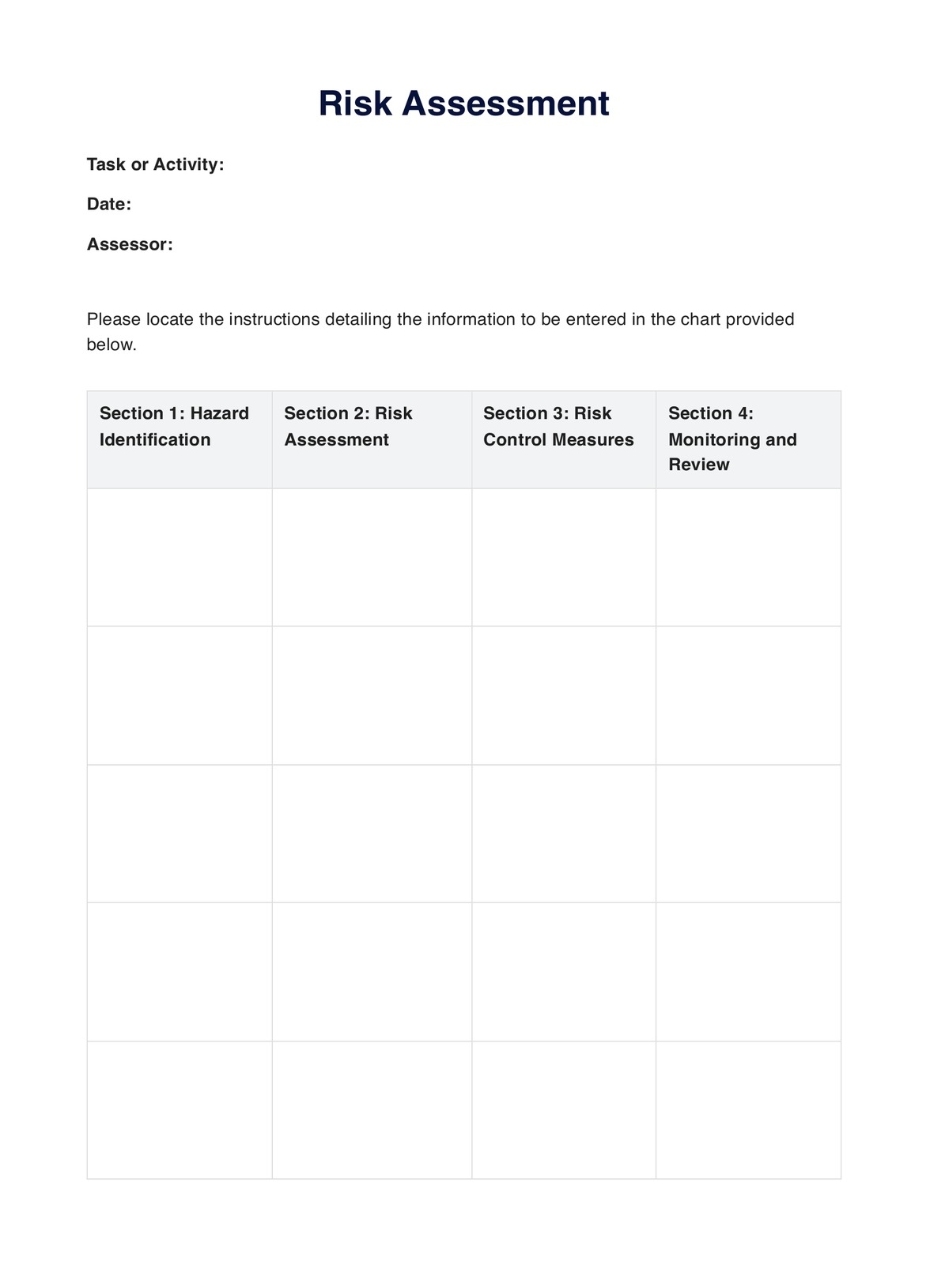 Printable Free Risk Assessment Template - Template Free Printable