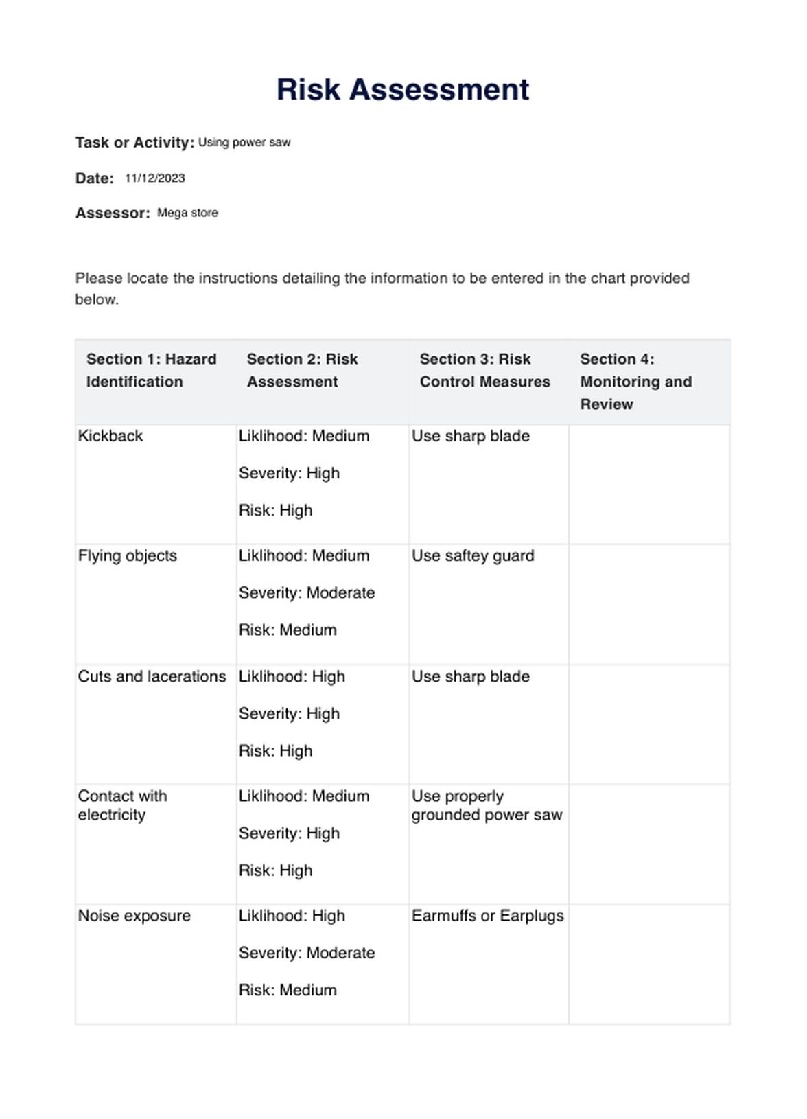 Risk Assessment Template U0026 Example Free PDF Download Risk Assessment Template U0026 Example Free PDF Download