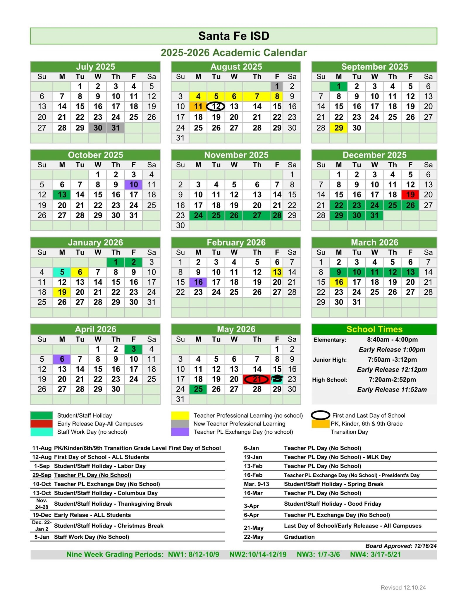 Santa Fe ISD School Calendar 25 26 PDF EduCounty