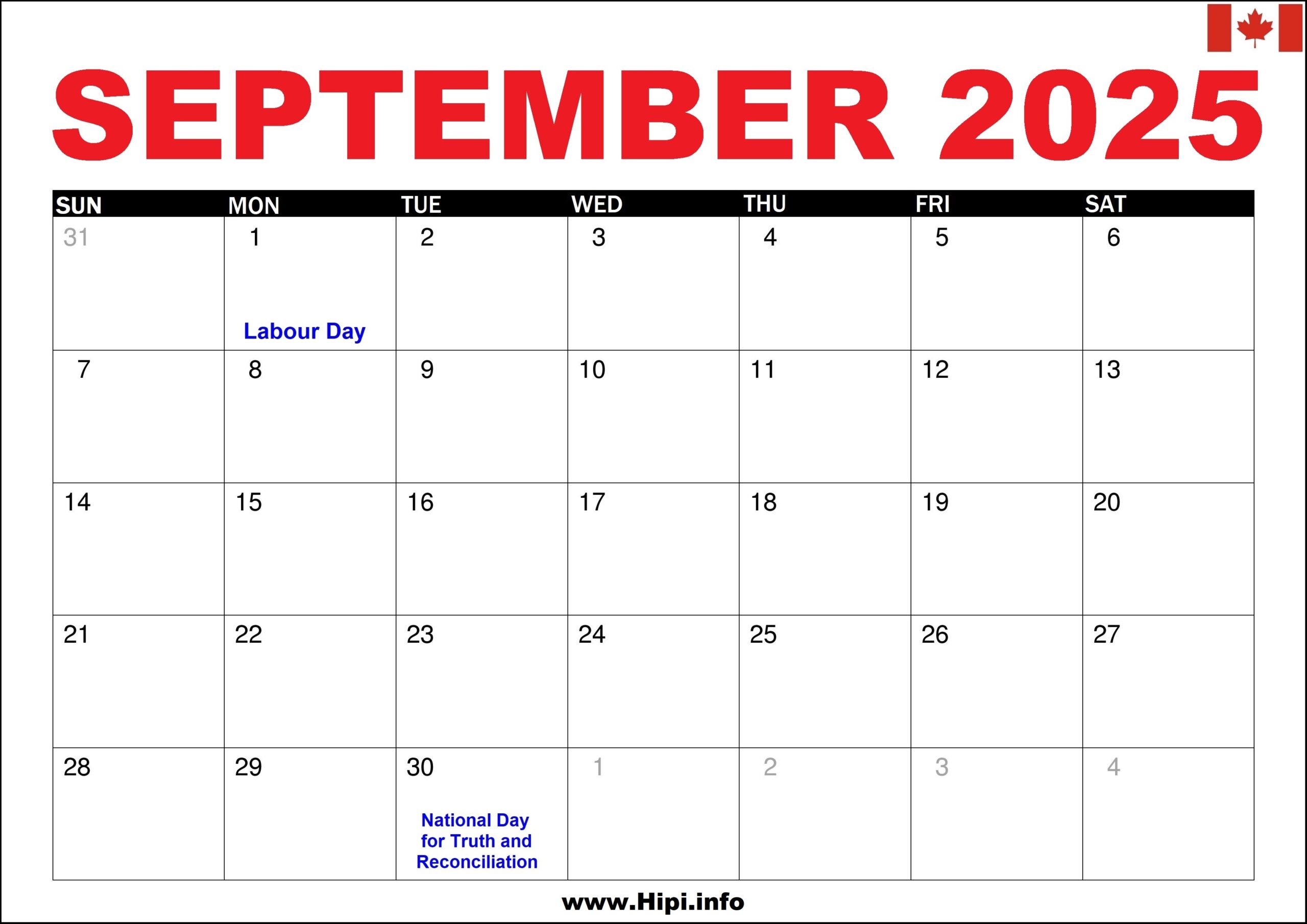 September 2025 Calendar Canada With Holidays Hipi info 
