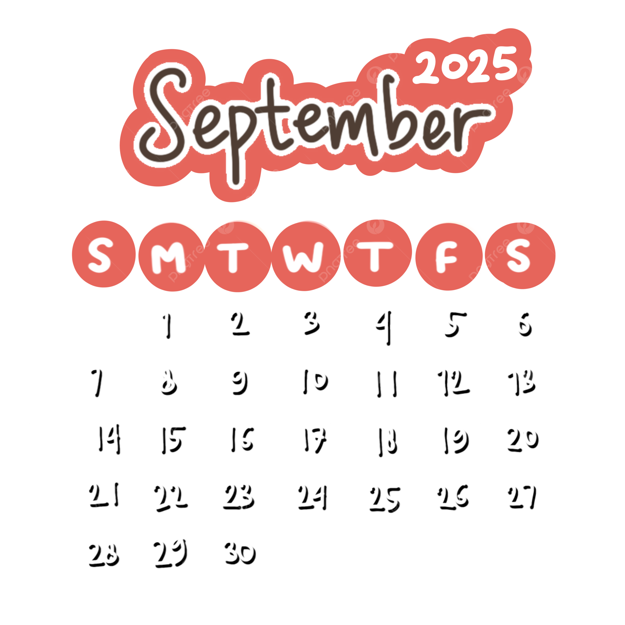 September 2025 Calendar Transparent