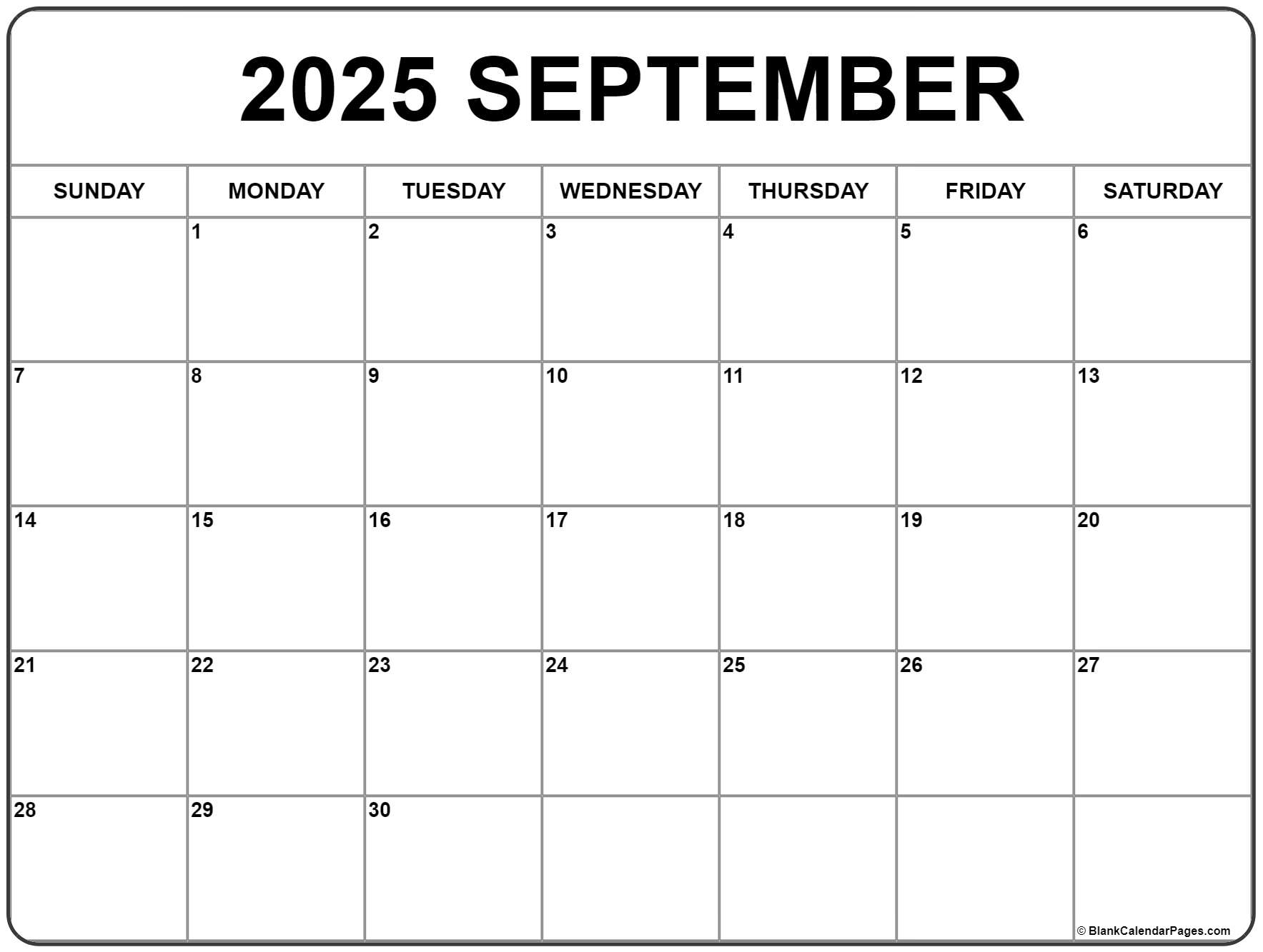 Template For September 2025 Calendar