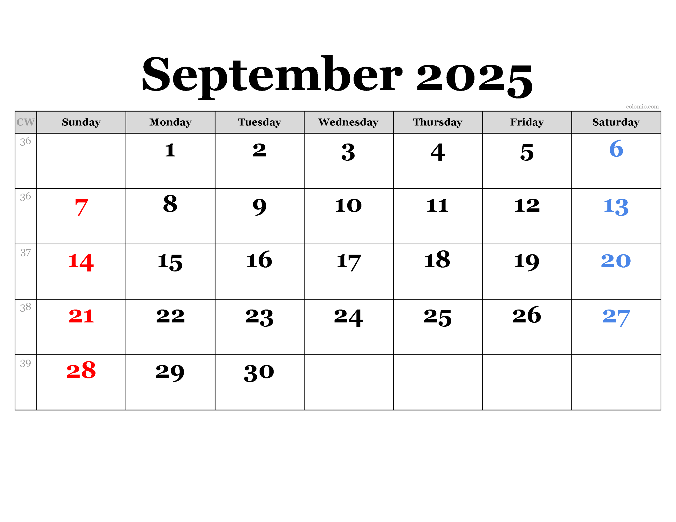 September 2025 Calendar Free Printable PDF XLS And PNG