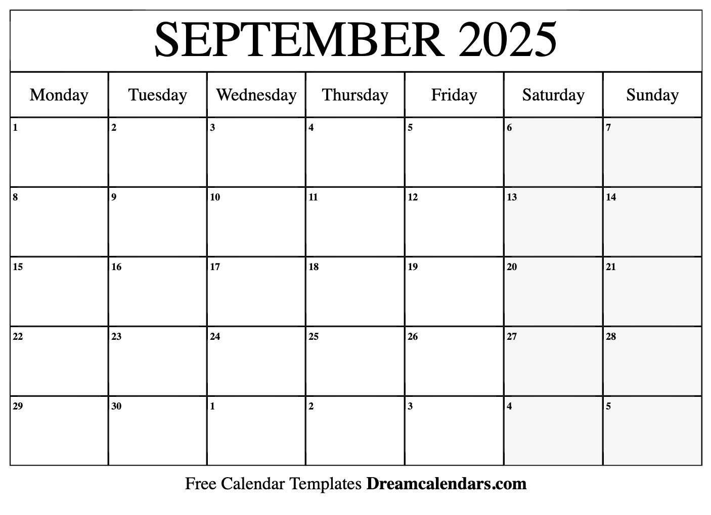 September 30 Calendar 2025