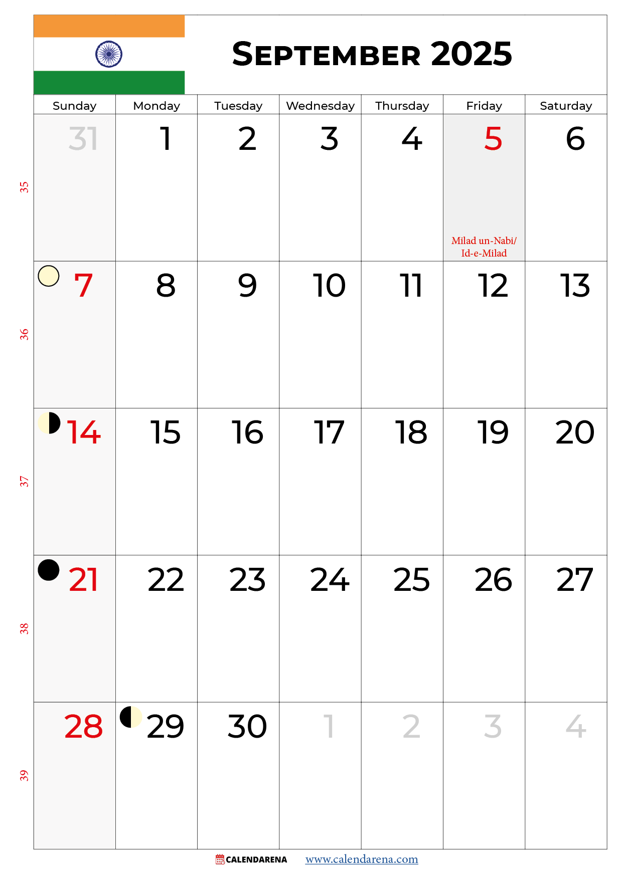 September 2025 Calendar India