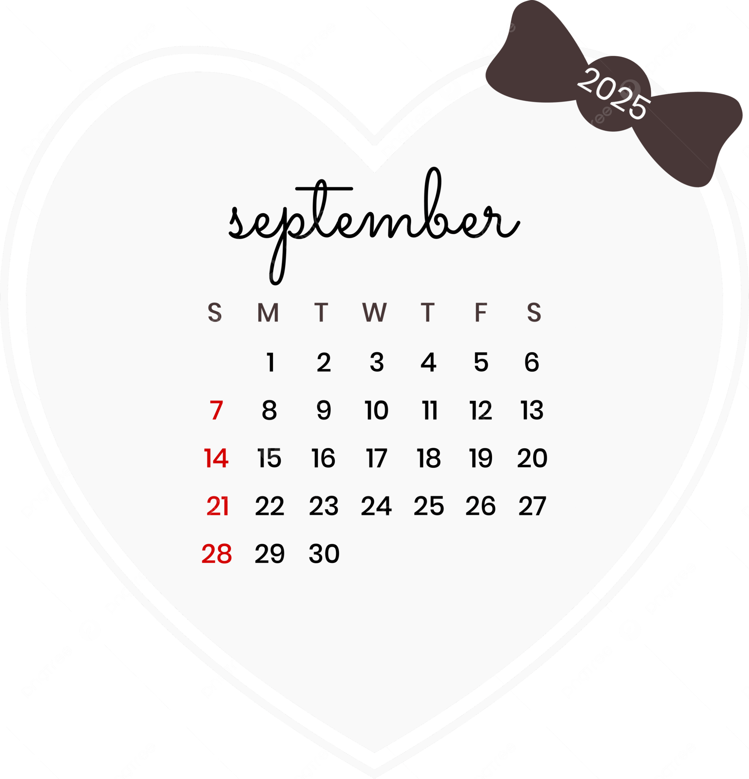September 2025 Calendar Love Vector September 2025 Calendar 2025 September 2025 Calendar PNG And Vector With Transparent Background For Free Download