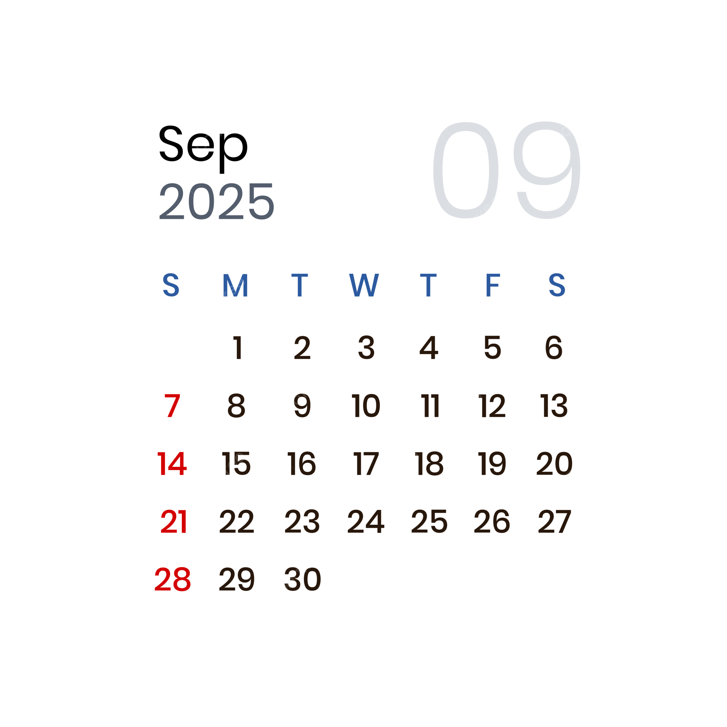 September 2025 Calendar PNG Transparent Images Free Download Vector Files Pngtree