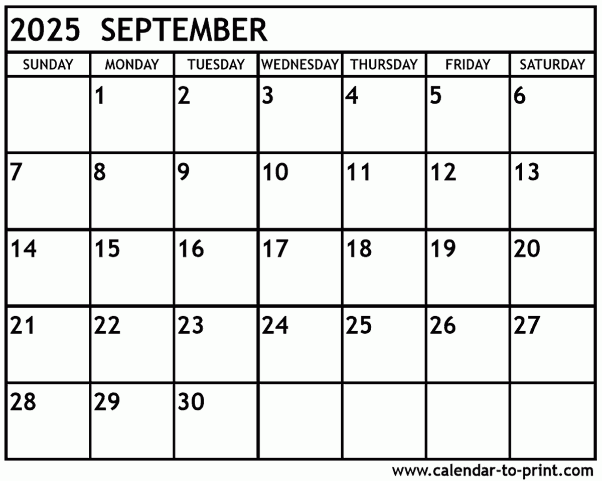 September’s Calendar For 2025