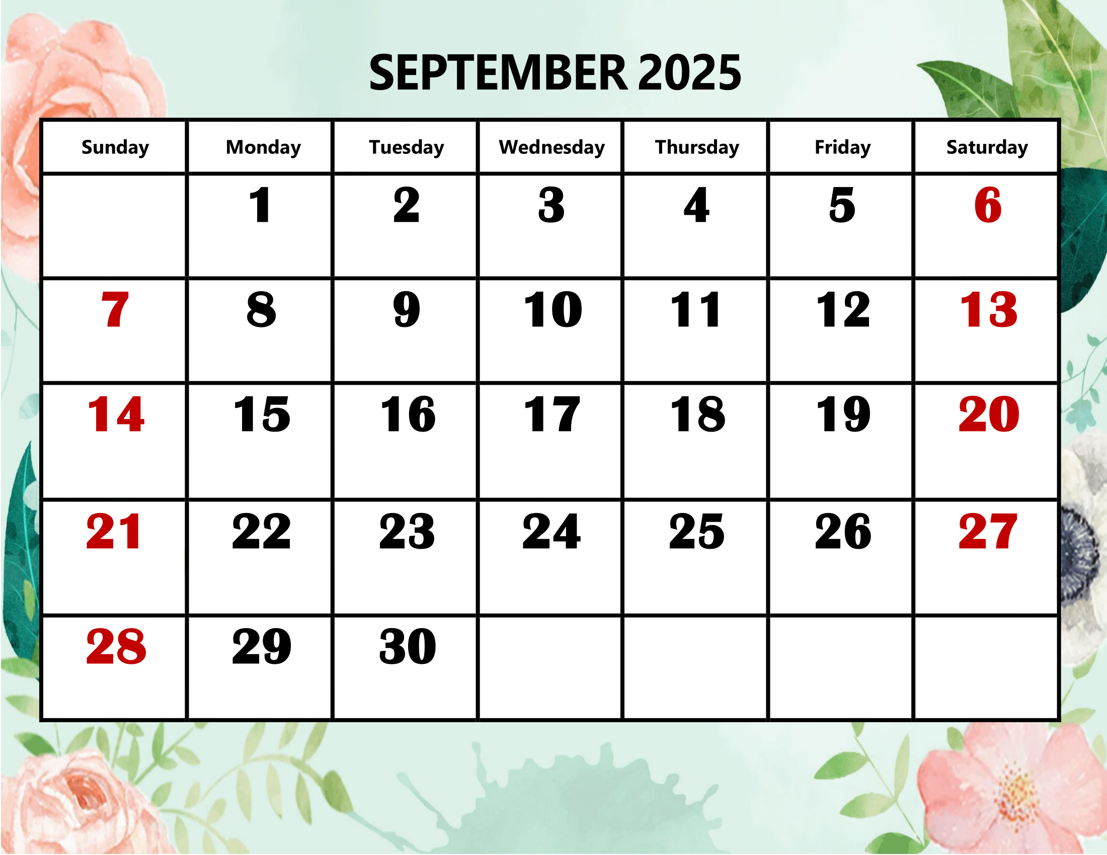 September 2025 Calendar Printable PDF Template With Holidays